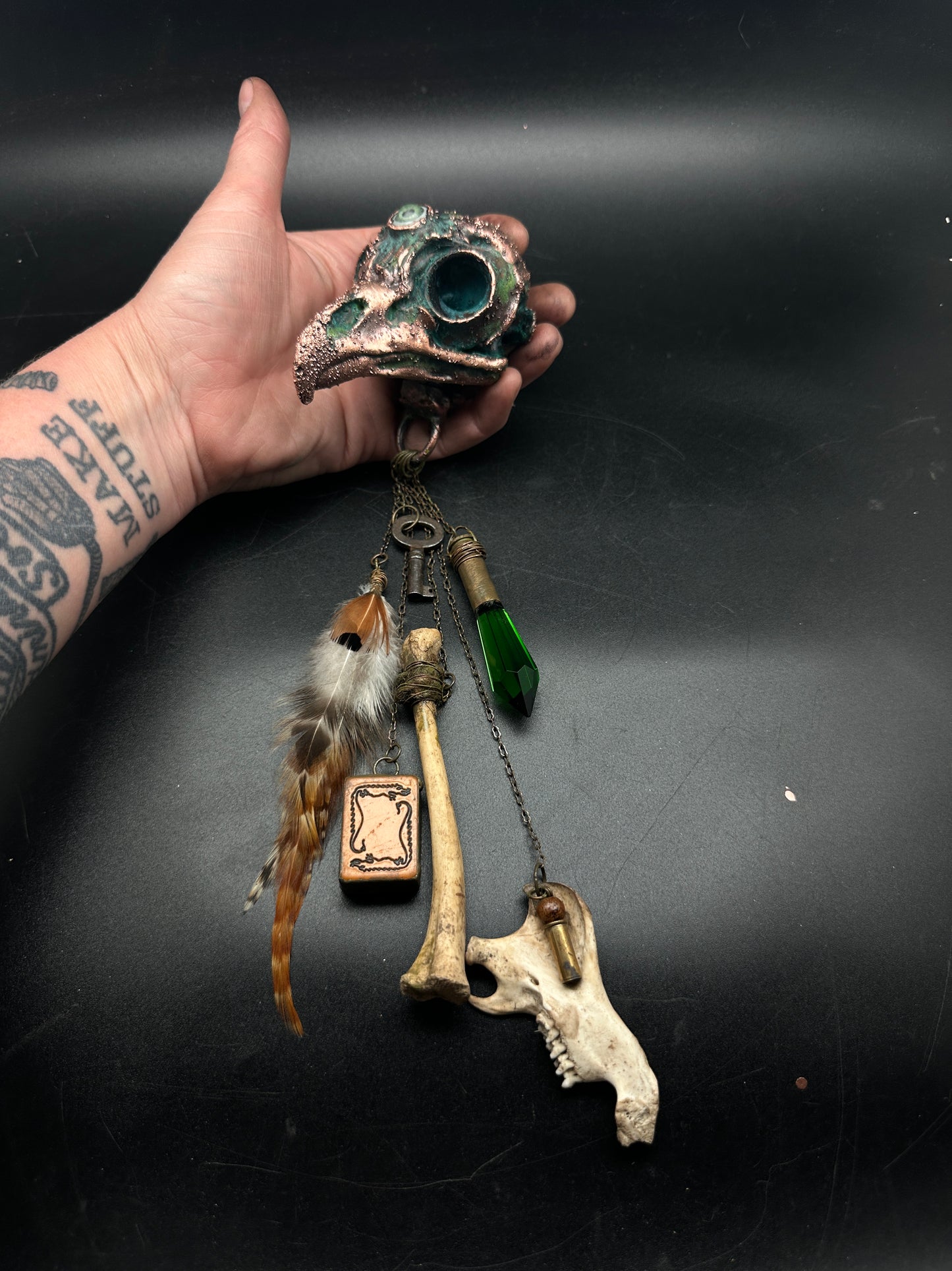 St. Lark ~ Owl Skull Talisman Keeper ~ Copper Electroformed
