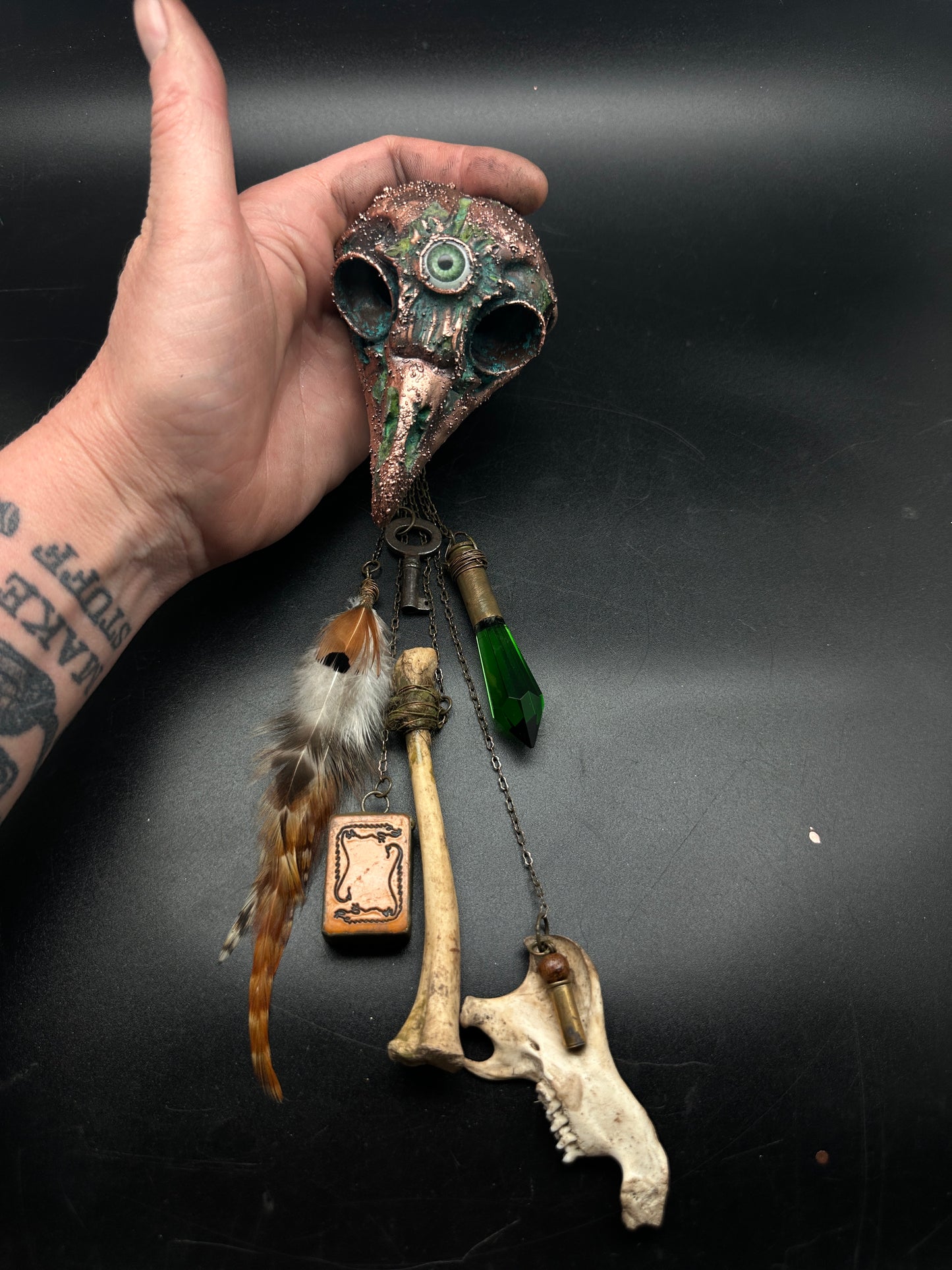 St. Lark ~ Owl Skull Talisman Keeper ~ Copper Electroformed
