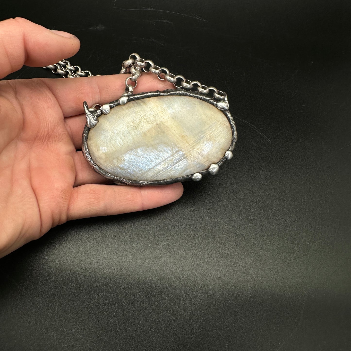Eclipse Whisper ~ Huge Rare Rainbow Moonstone Pendant
