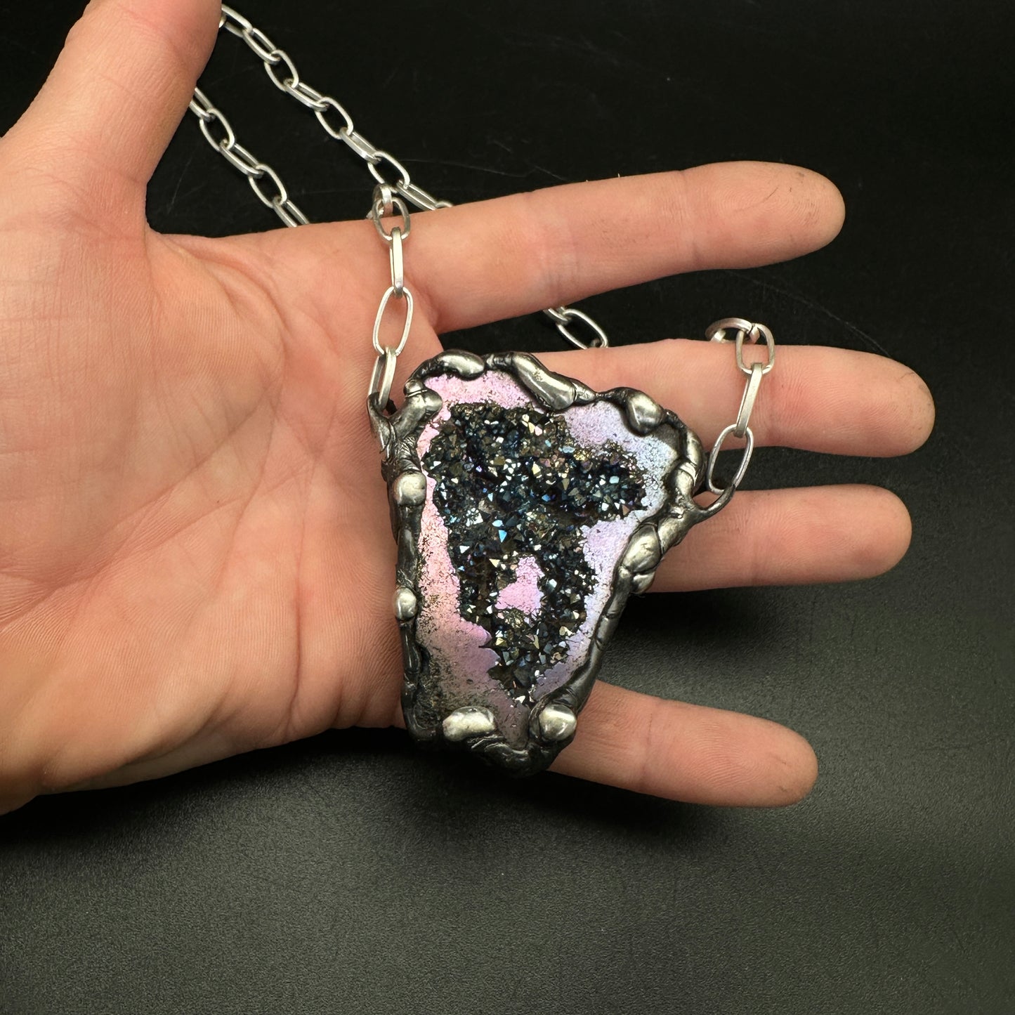 Shatterspell ~ Titanium Geode Necklace