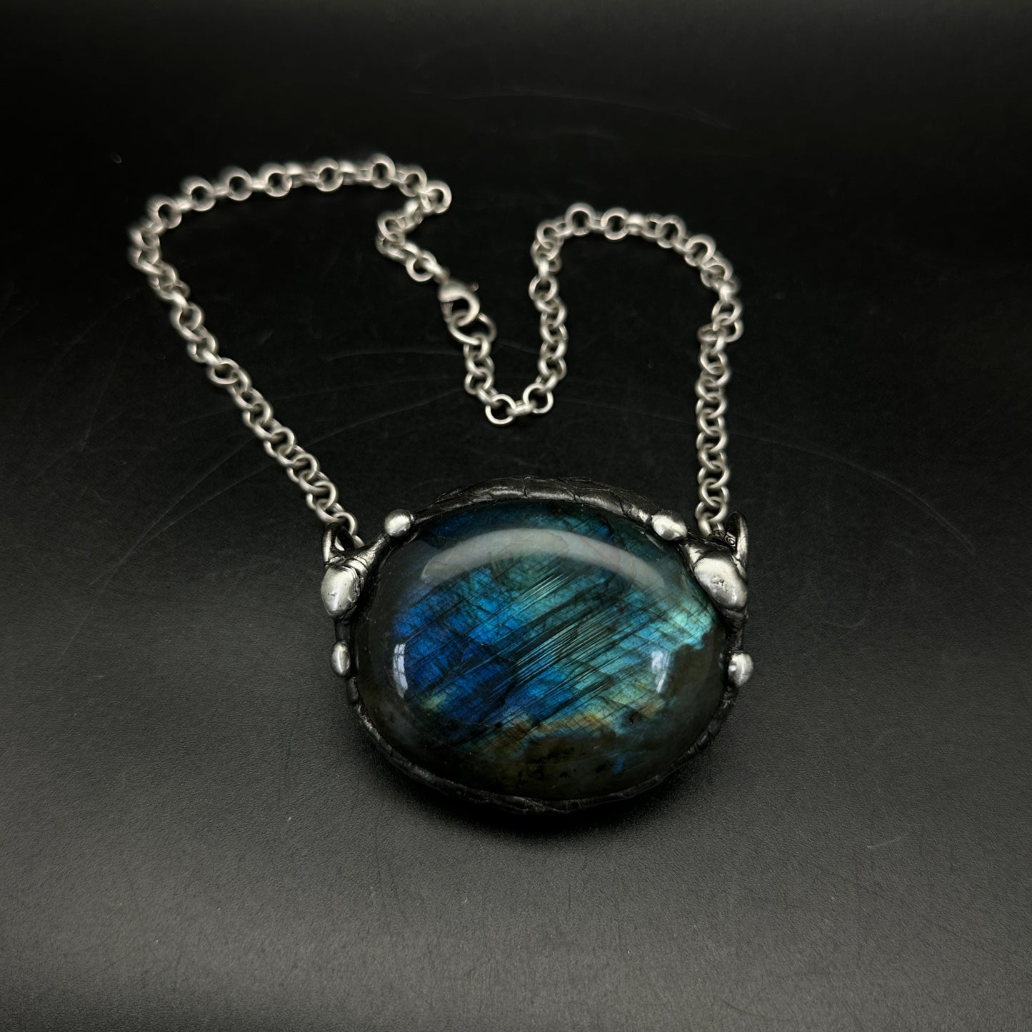Bluefire Eclipse Labradorite Pendant ~ XL Labradorite Necklace