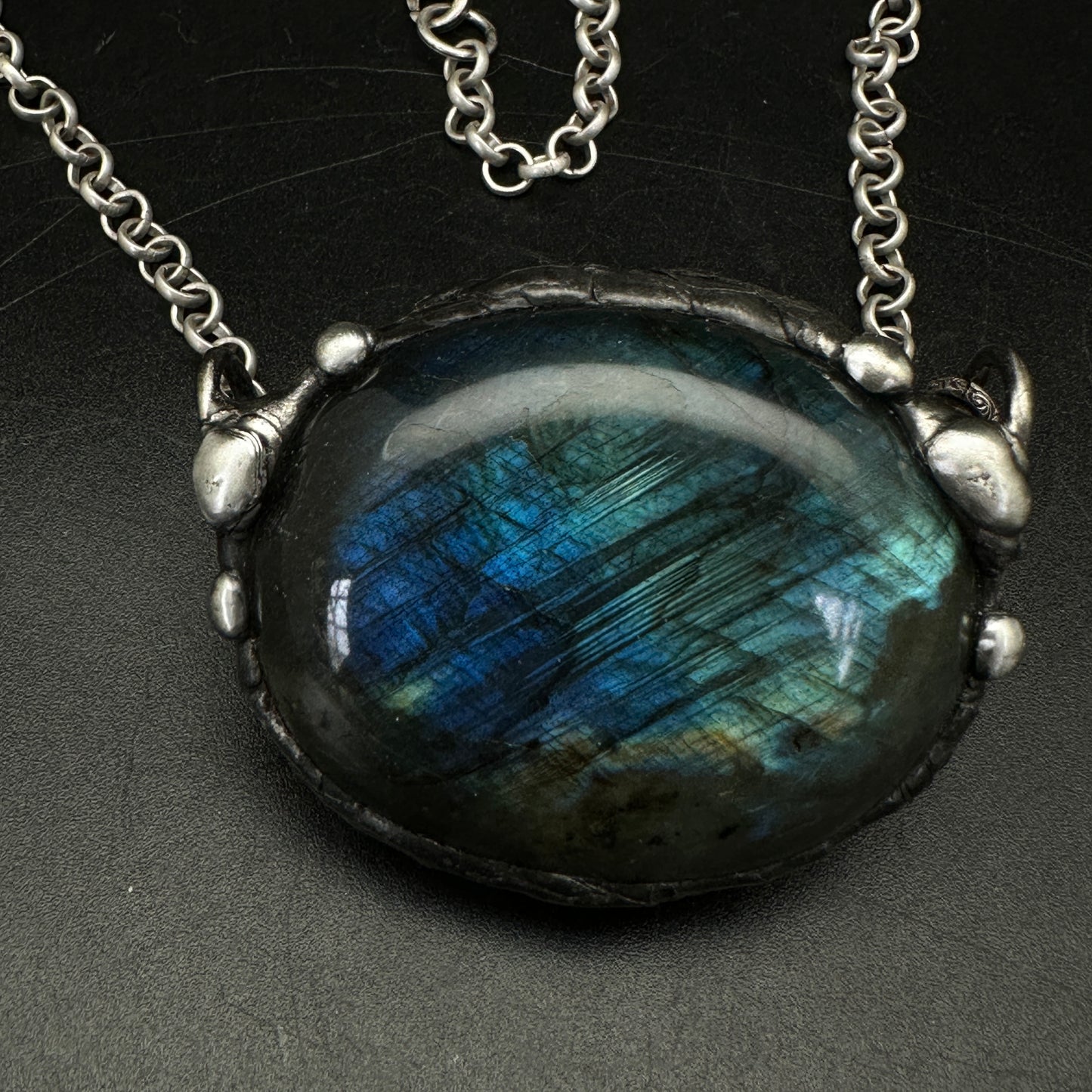 Bluefire Eclipse Labradorite Pendant ~ XL Labradorite Necklace