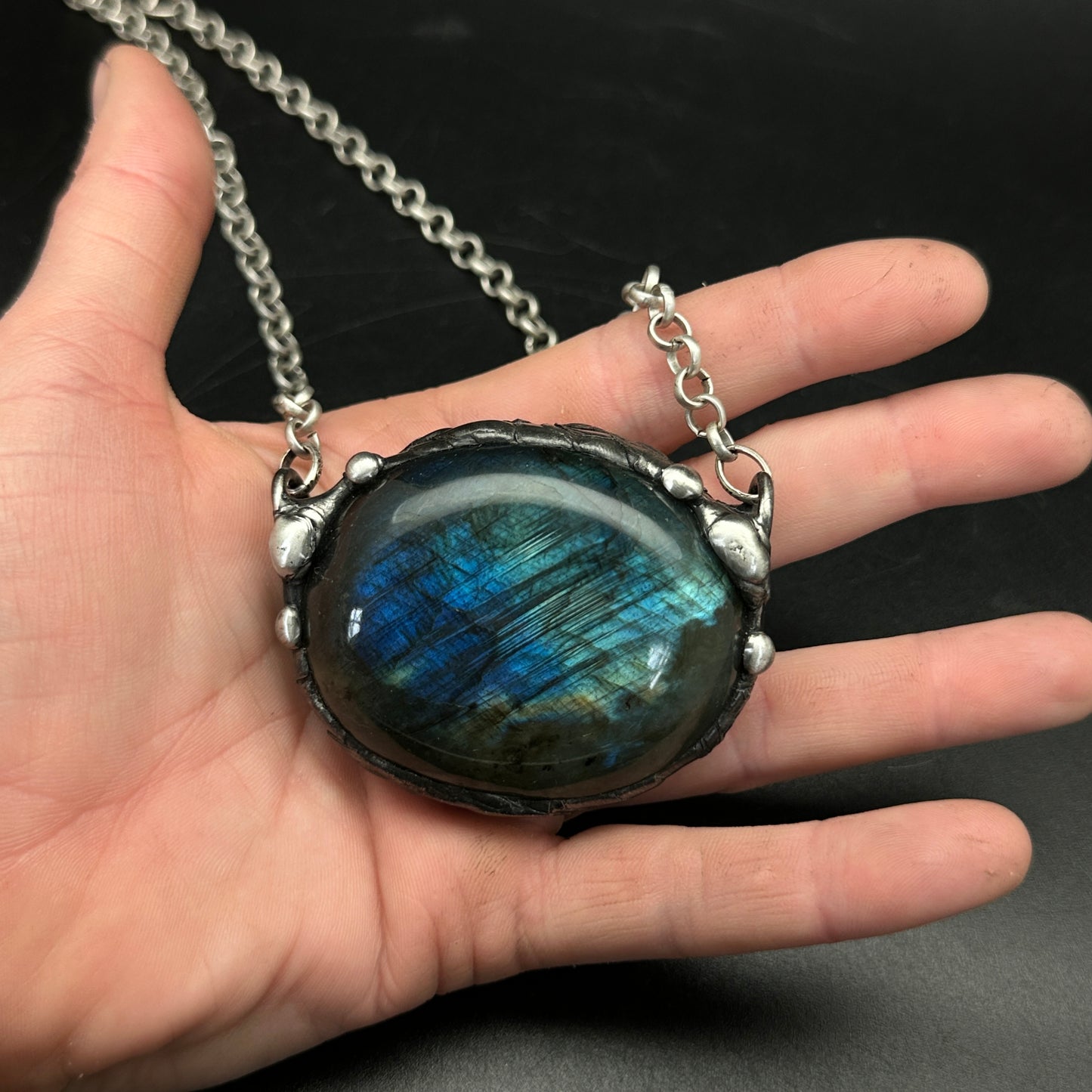 Bluefire Eclipse Labradorite Pendant ~ XL Labradorite Necklace