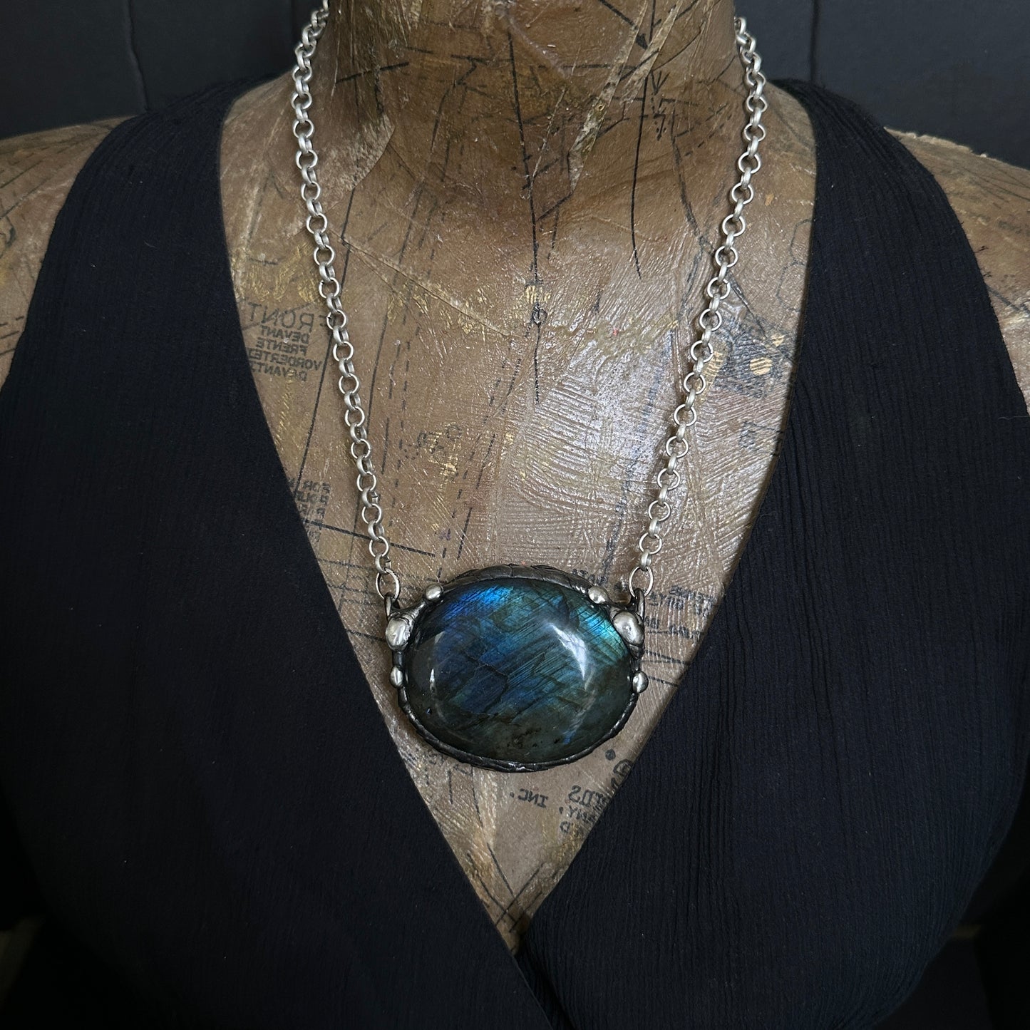 Bluefire Eclipse Labradorite Pendant ~ XL Labradorite Necklace