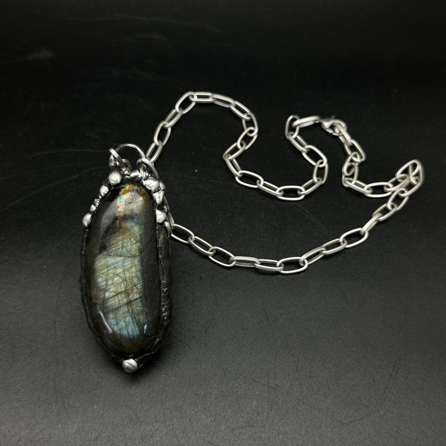 Shadow Flame ~ Labradorite Shield Pendant