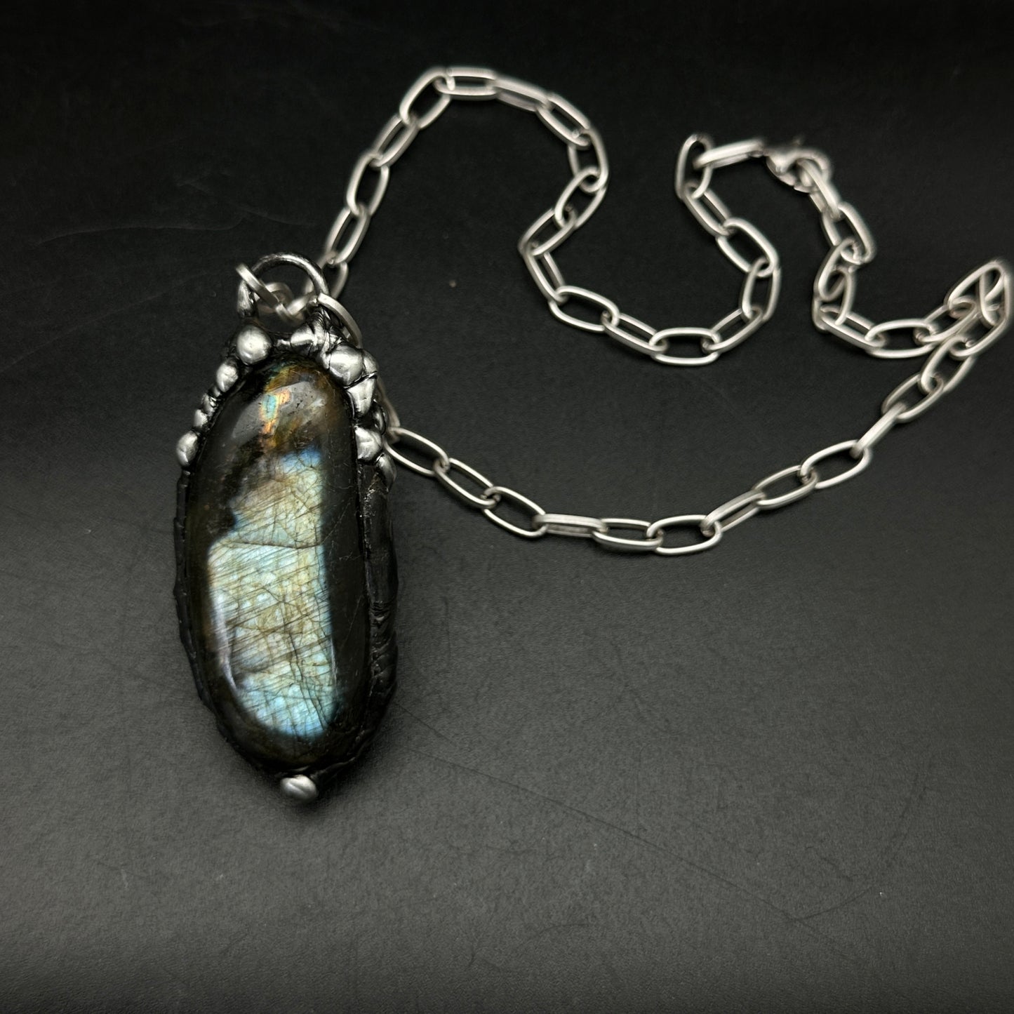 Shadow Flame ~ Labradorite Shield Pendant
