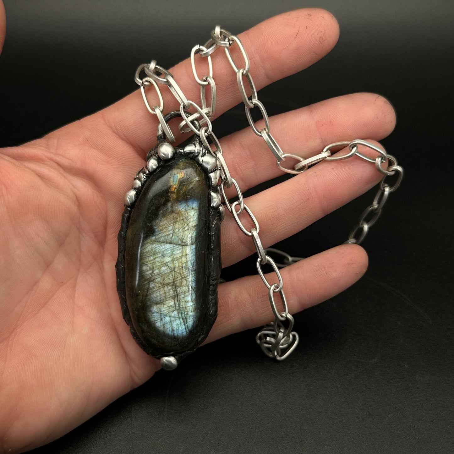 Shadow Flame ~ Labradorite Shield Pendant