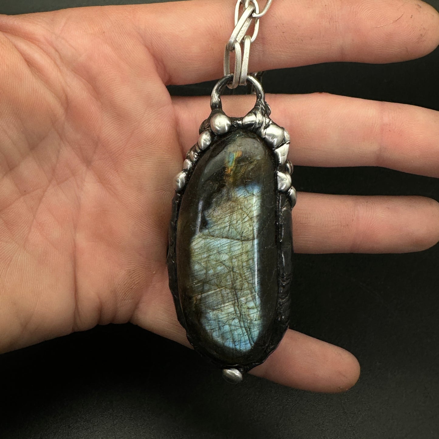 Shadow Flame ~ Labradorite Shield Pendant