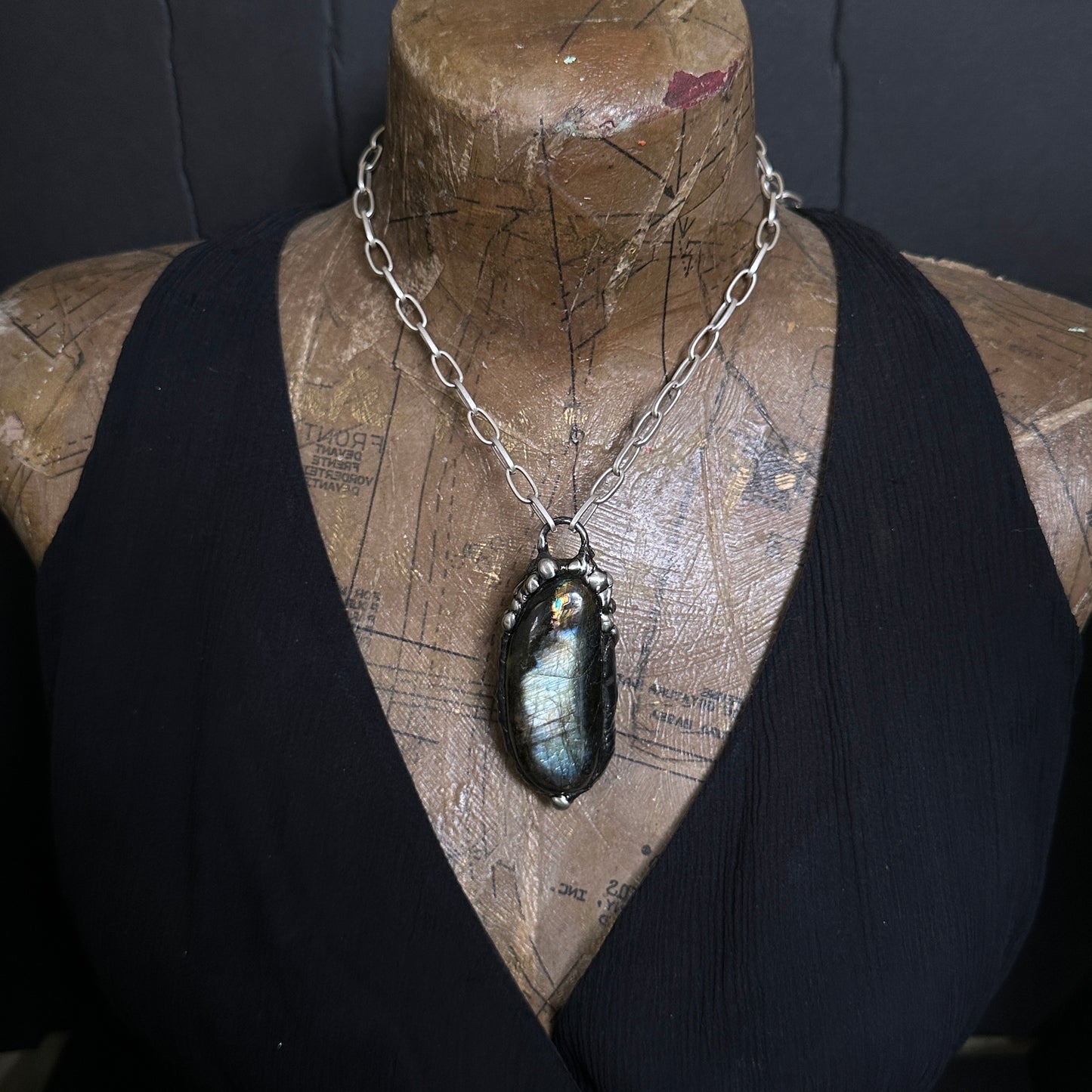 Shadow Flame ~ Labradorite Shield Pendant
