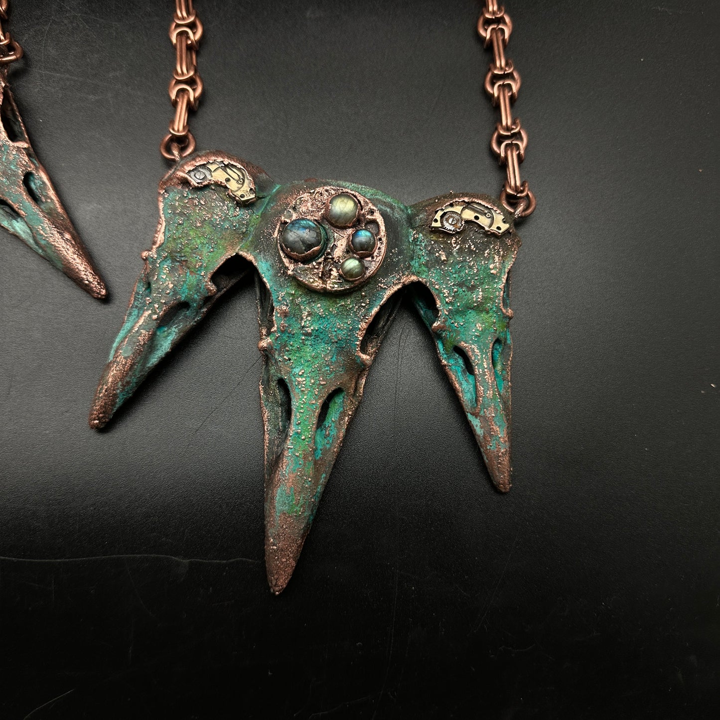 Atlantis ~ Triple Raven Copper Electroformed Necklace