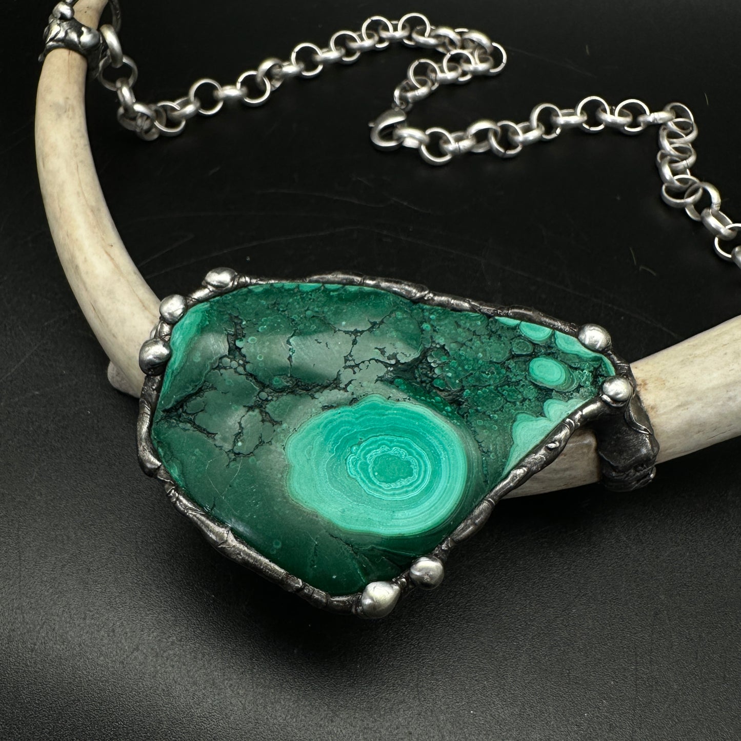 Ødjer ~ Antler & Malachite Necklace
