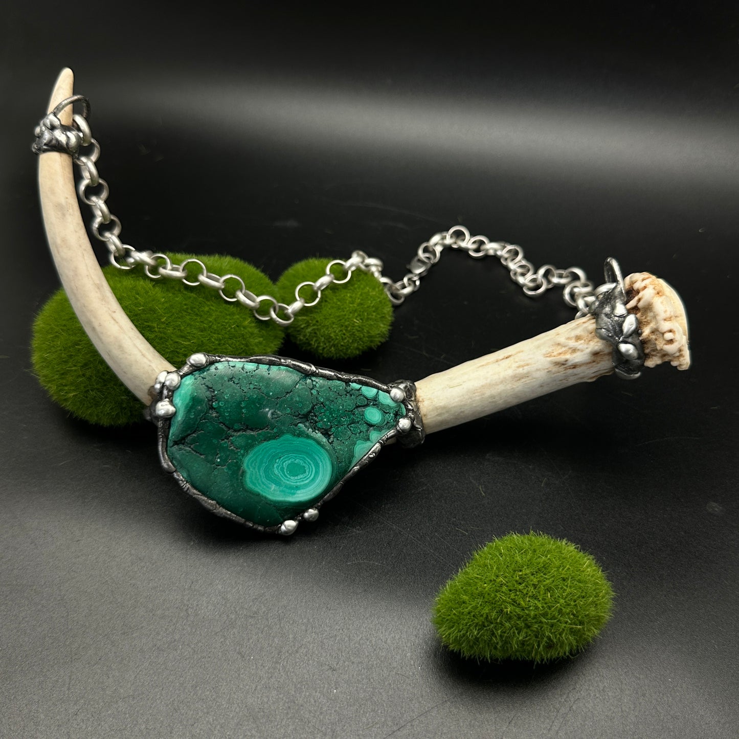 Ødjer ~ Antler & Malachite Necklace