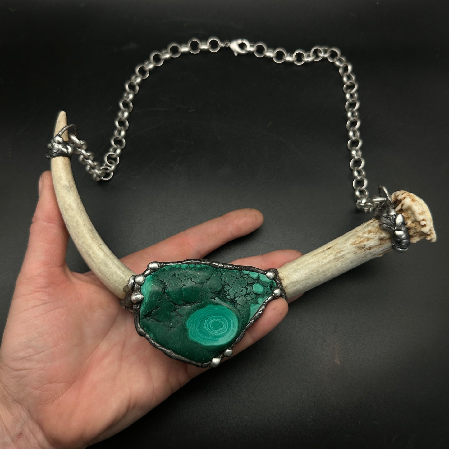 Ødjer ~ Antler & Malachite Necklace