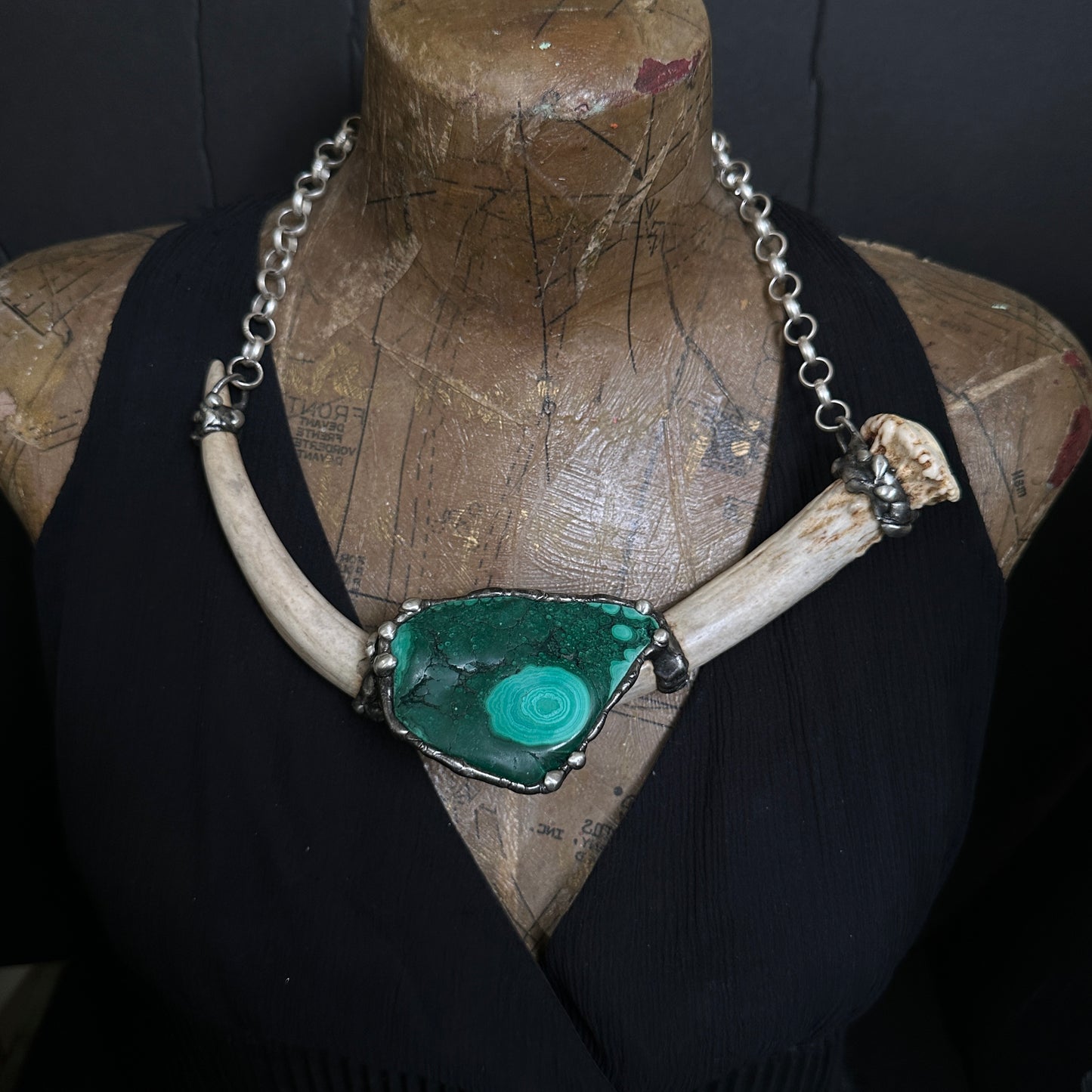 Ødjer ~ Antler & Malachite Necklace