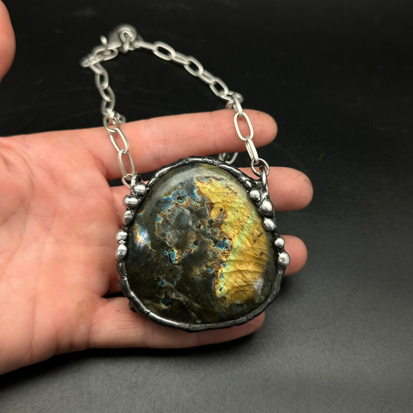Cosmic Storm ~ XL Labradorite Statement Pendant