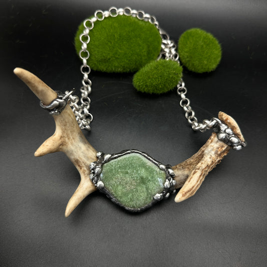 Green Gully ~ Antler & Green Garnet Statement Necklace