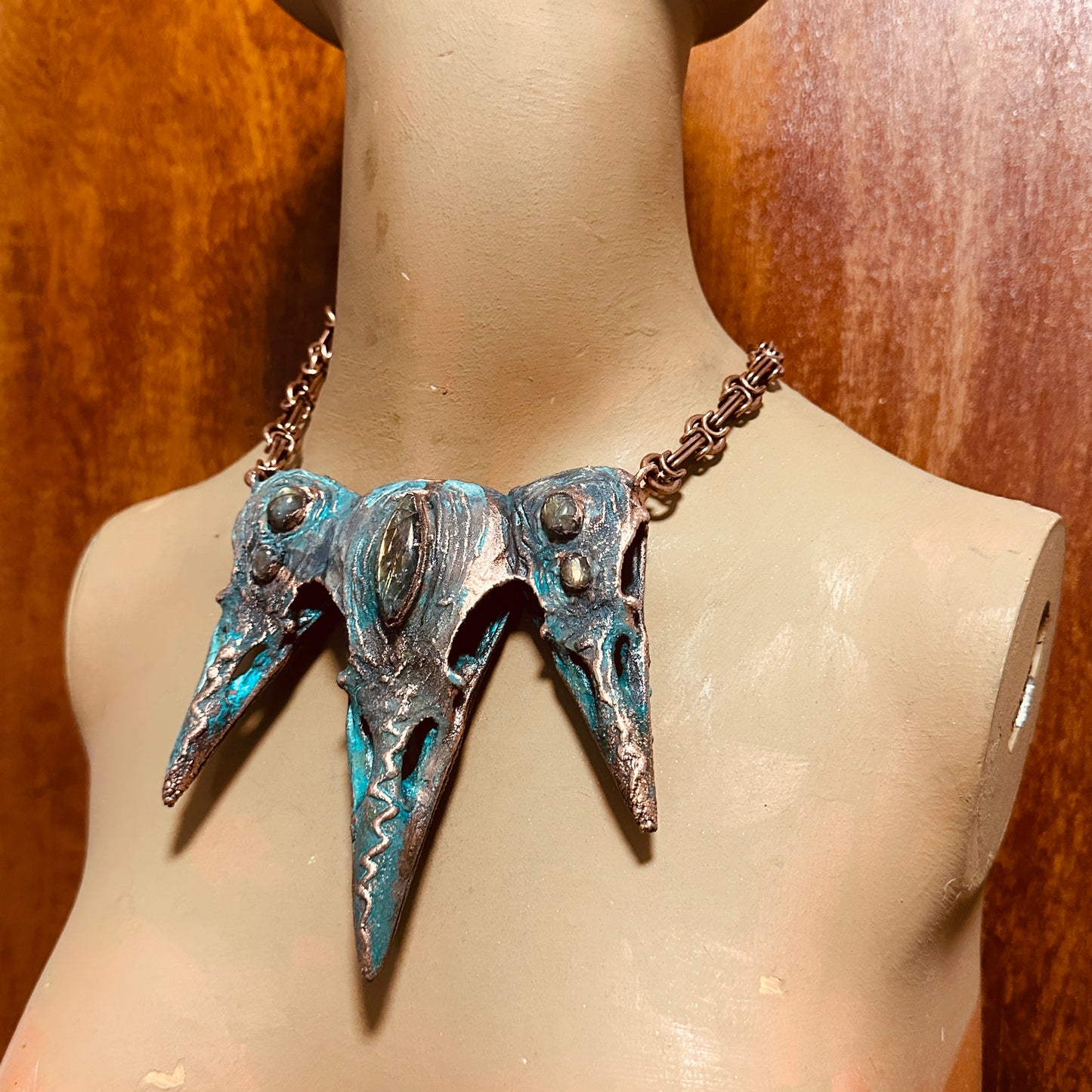 Atlantis ~ Triple Raven Copper Electroformed Necklace