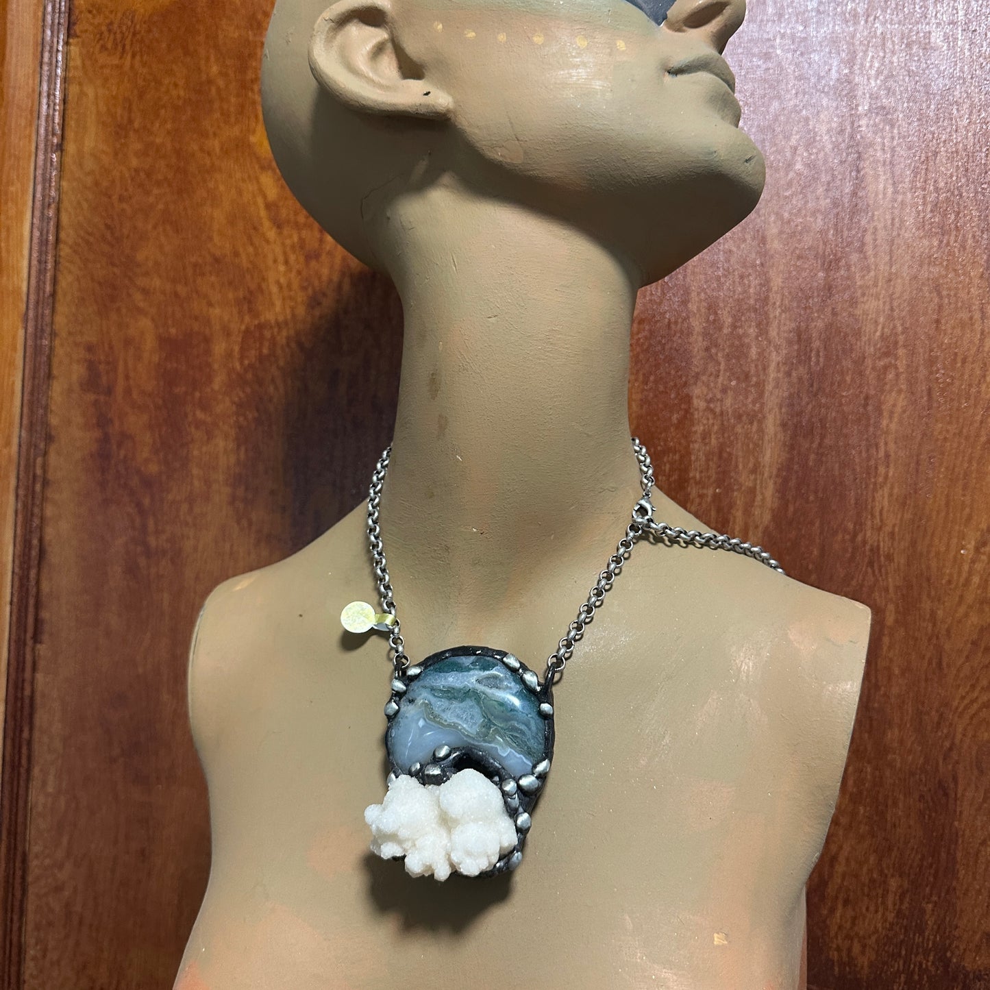 In The Clouds ~ Moss Agate & Calcium Stalactite Necklace