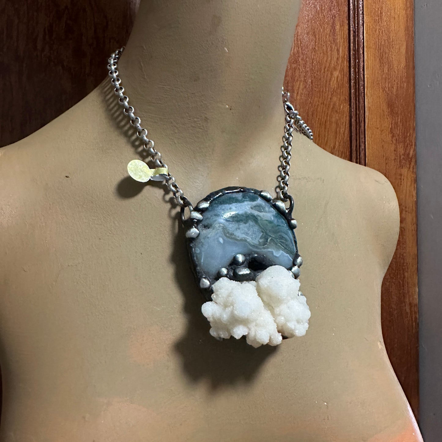 In The Clouds ~ Moss Agate & Calcium Stalactite Necklace