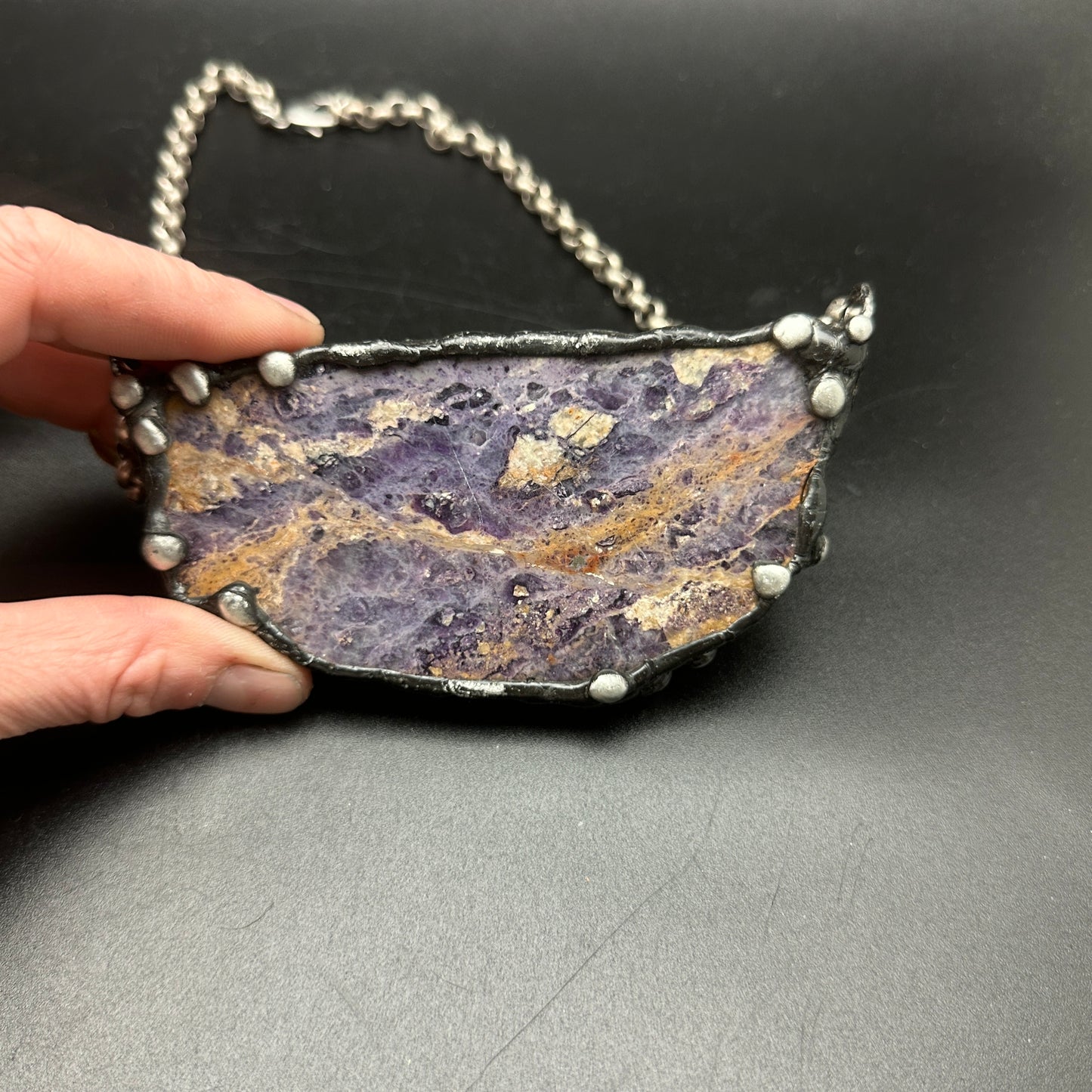 Martinique ~ Opaque Purple Fluorite Slab Necklace