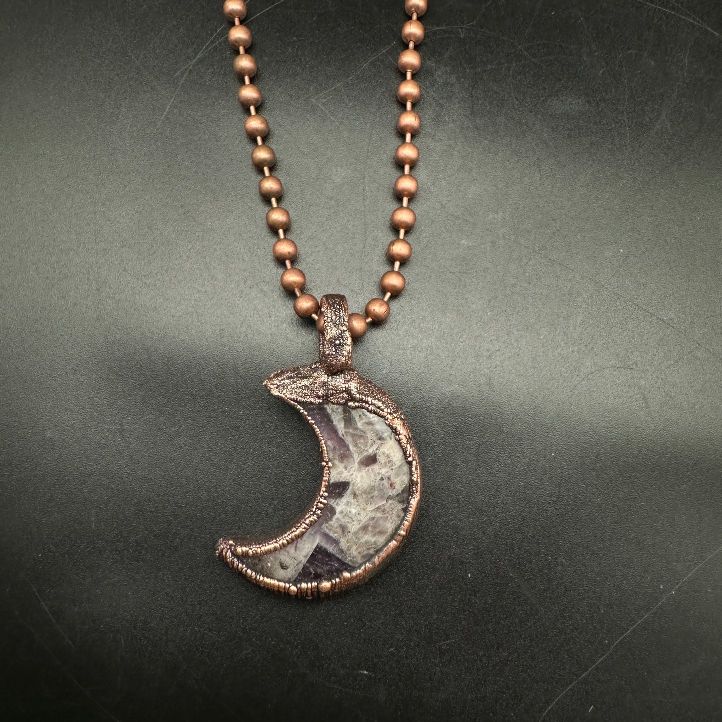 Tidings ~ Copper Half Moon Amethyst Necklace