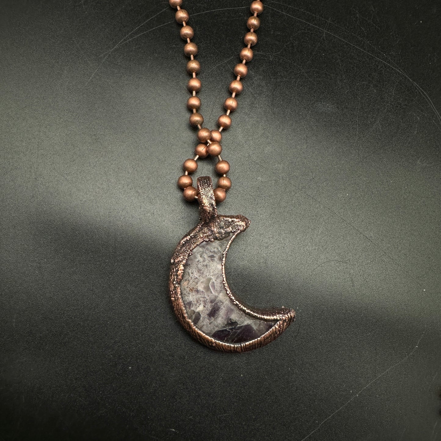 Tidings ~ Copper Half Moon Amethyst Necklace