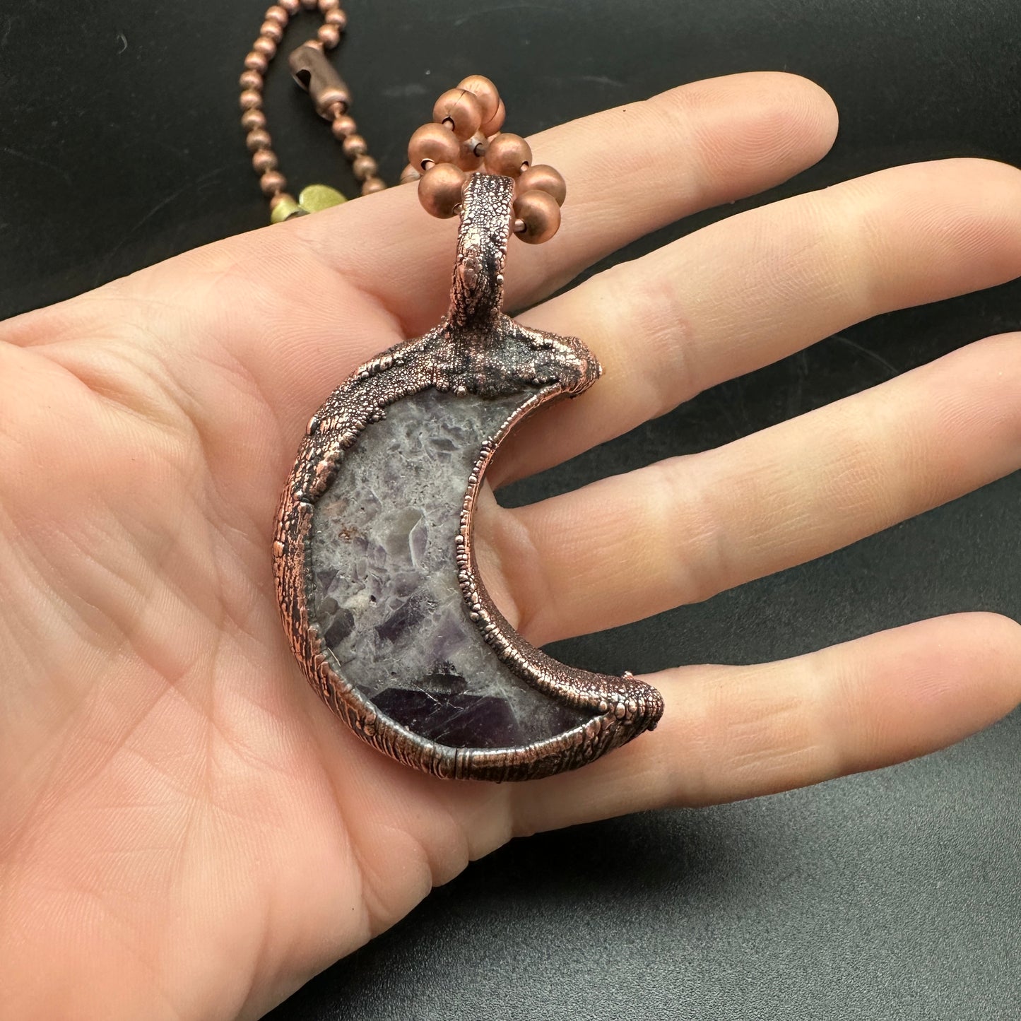 Tidings ~ Copper Half Moon Amethyst Necklace