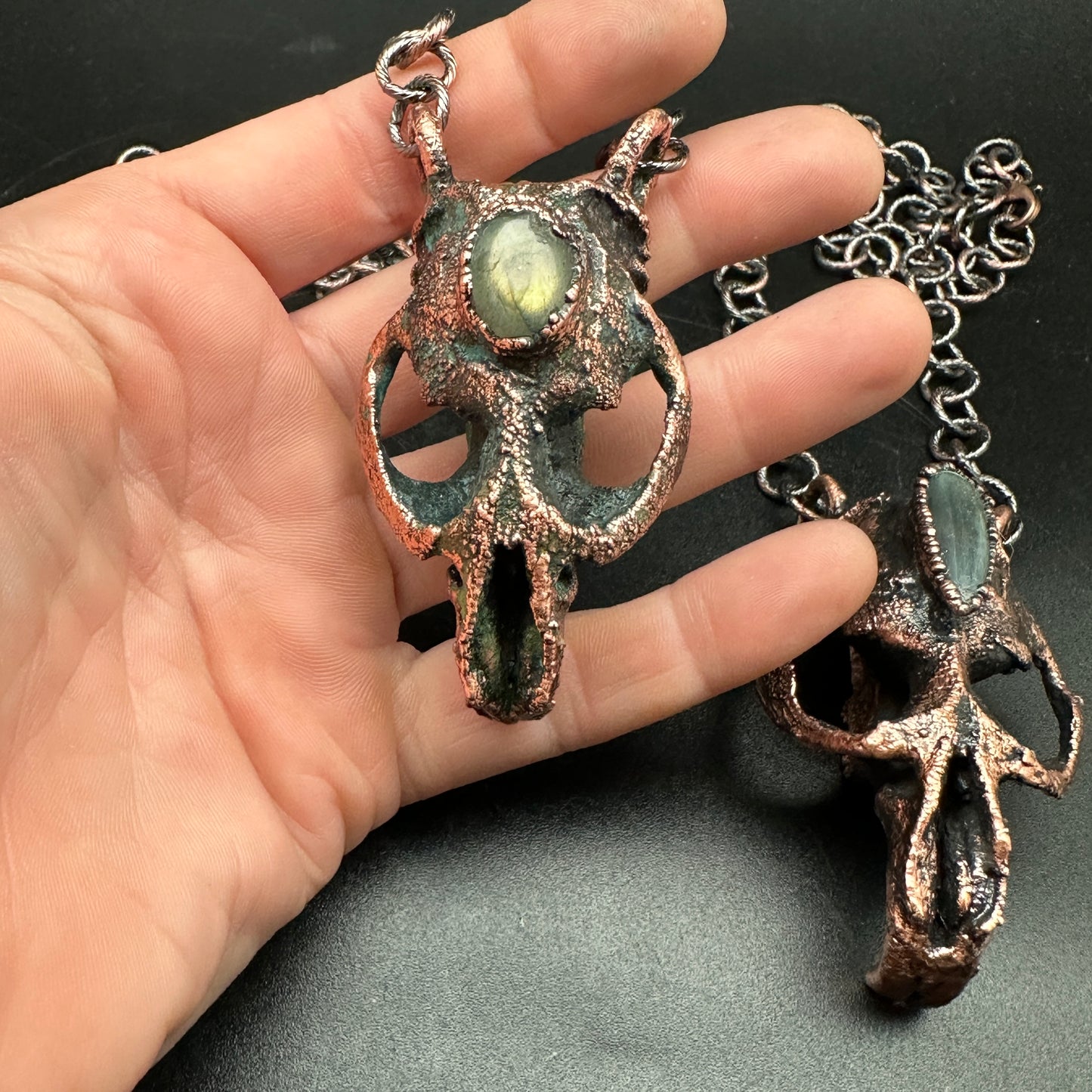 Chimera ~ Copper Electroformed Skull Talisman Necklace