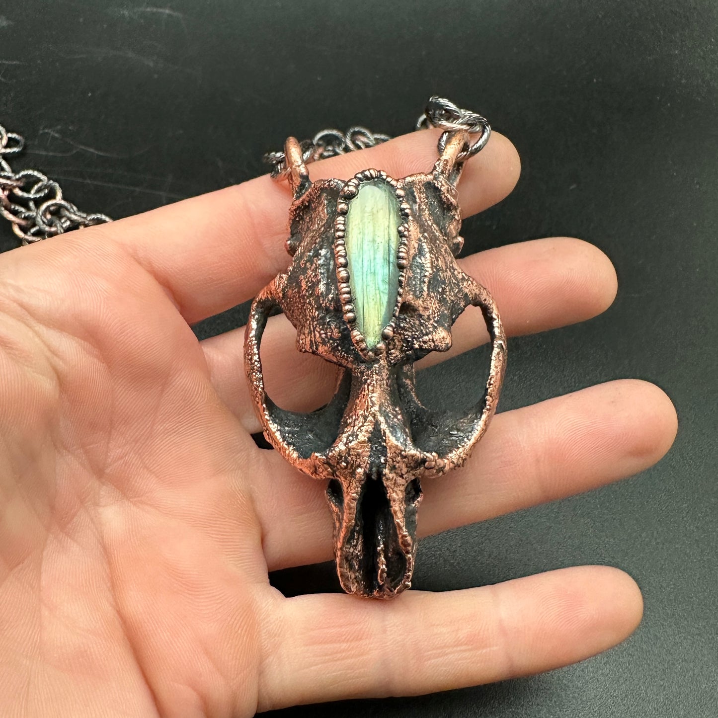 Chimera ~ Copper Electroformed Skull Talisman Necklace