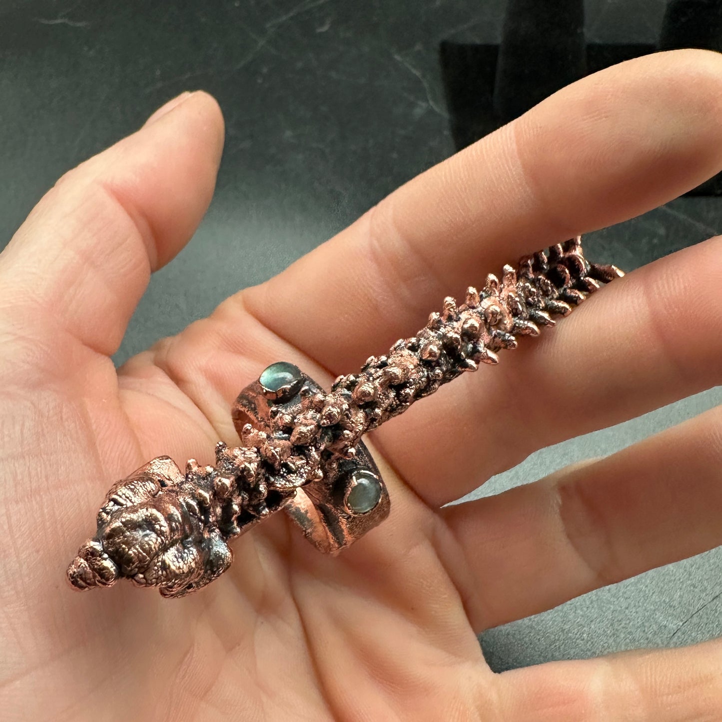 Size 10 1/2 ~ Human Spine Ring Labradorite ~ Copper Electroformed