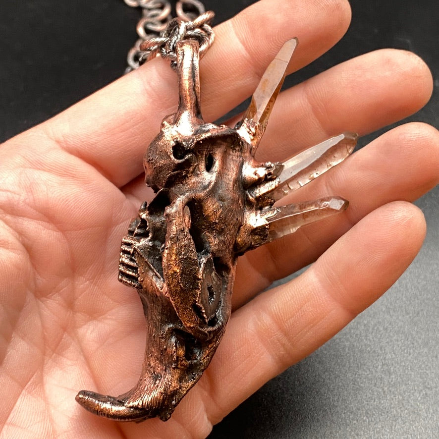 Chimera Anarcha ~ Copper Electroformed Skull Talisman Necklace
