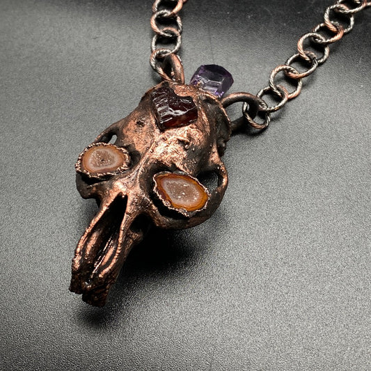 Chimera Amorus ~ Copper Electroformed Skull Talisman Necklace