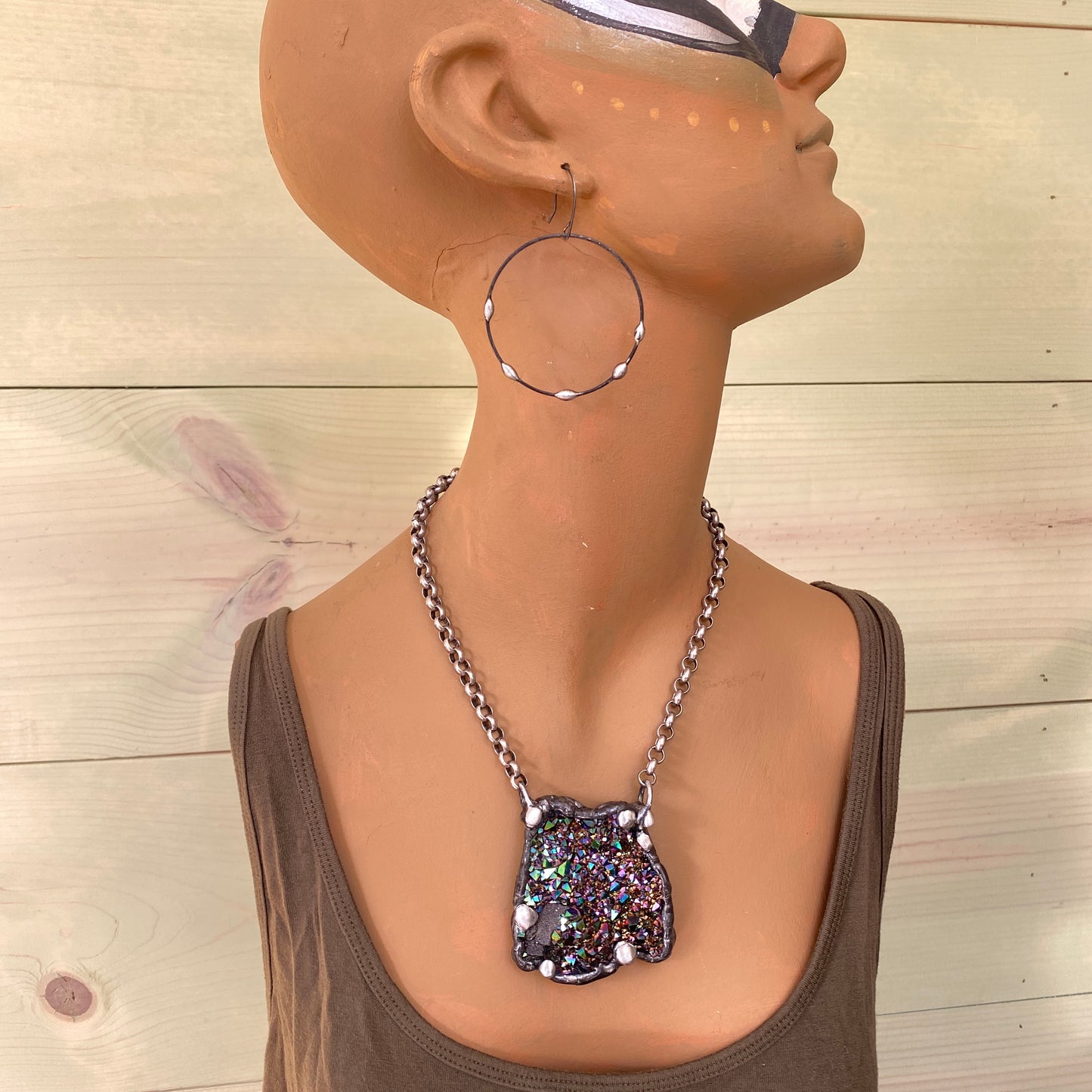 Orbits ~ Unicorn Quartz, Titanium Quartz Geode Necklace