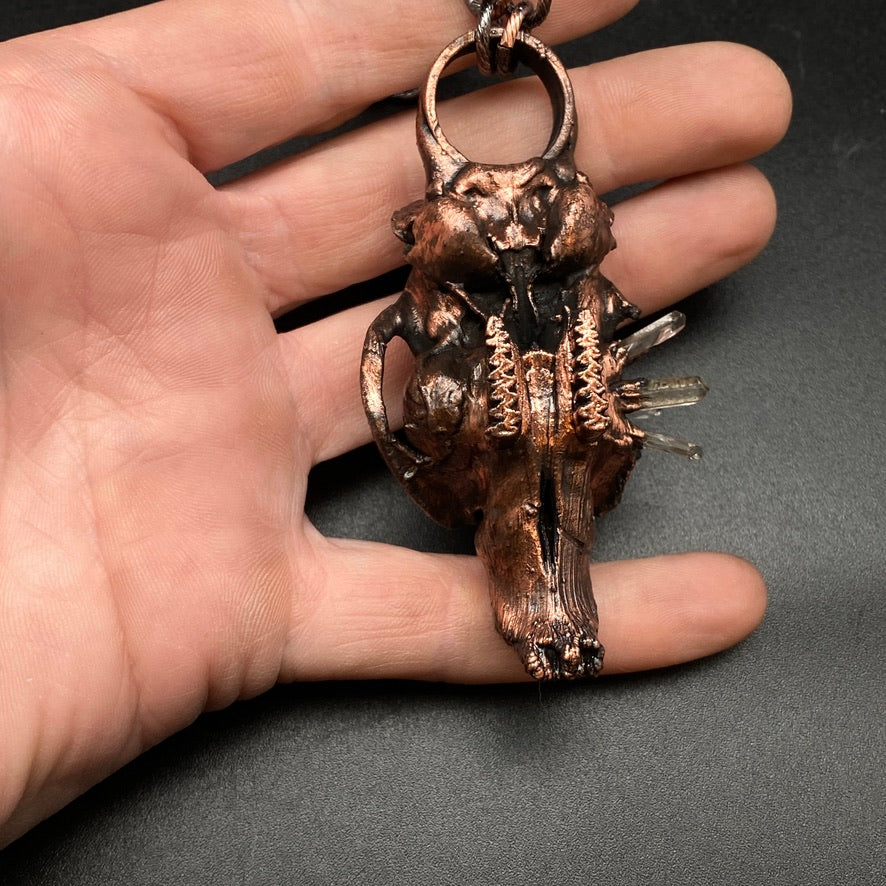 Chimera Infectus ~ Copper Electroformed Skull Talisman Necklace
