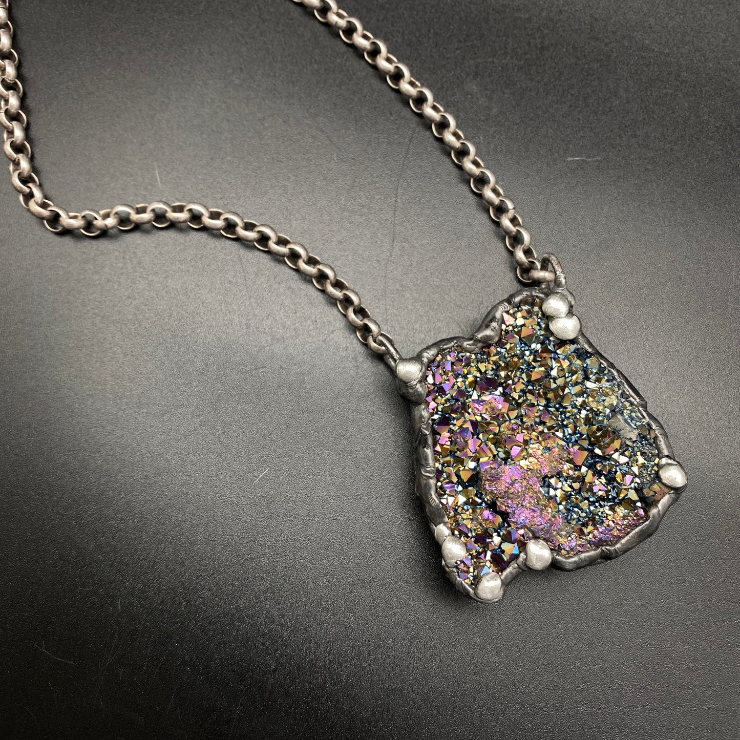 Orbits ~ Unicorn Quartz, Titanium Quartz Geode Necklace