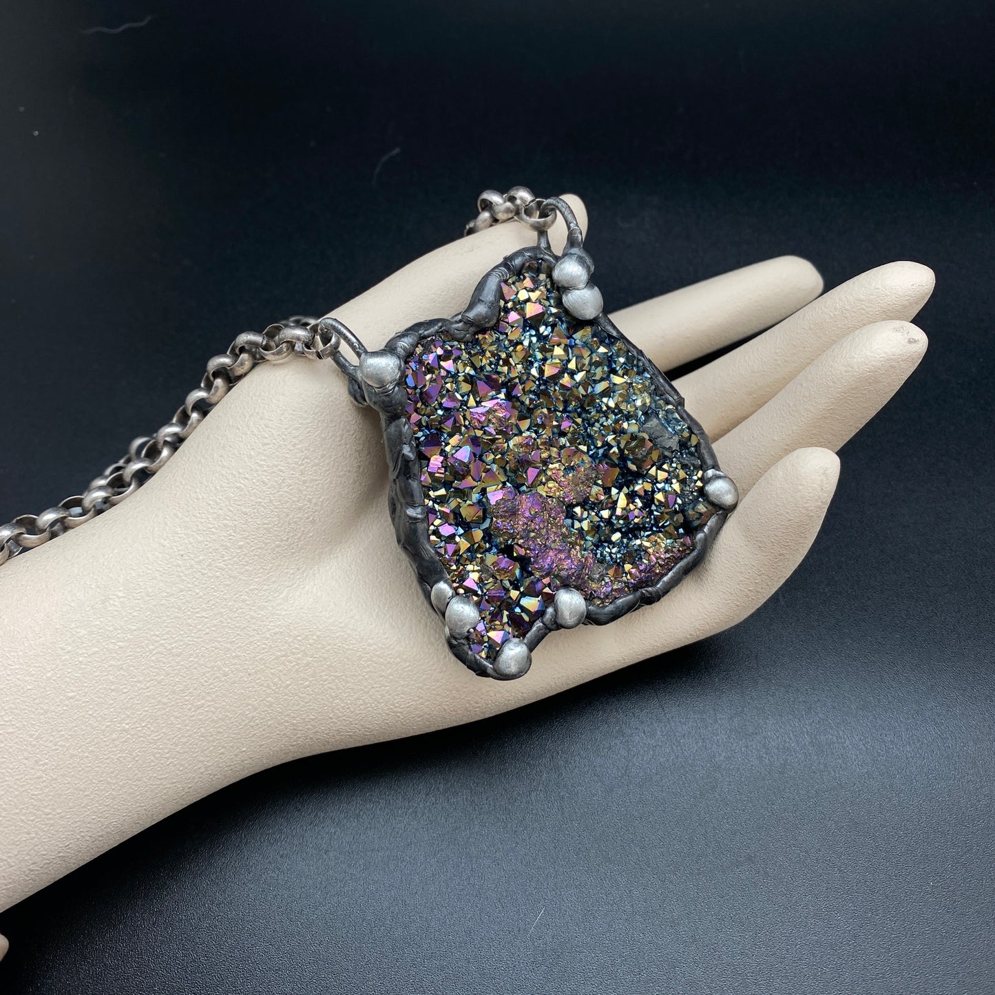 Orbits ~ Unicorn Quartz, Titanium Quartz Geode Necklace