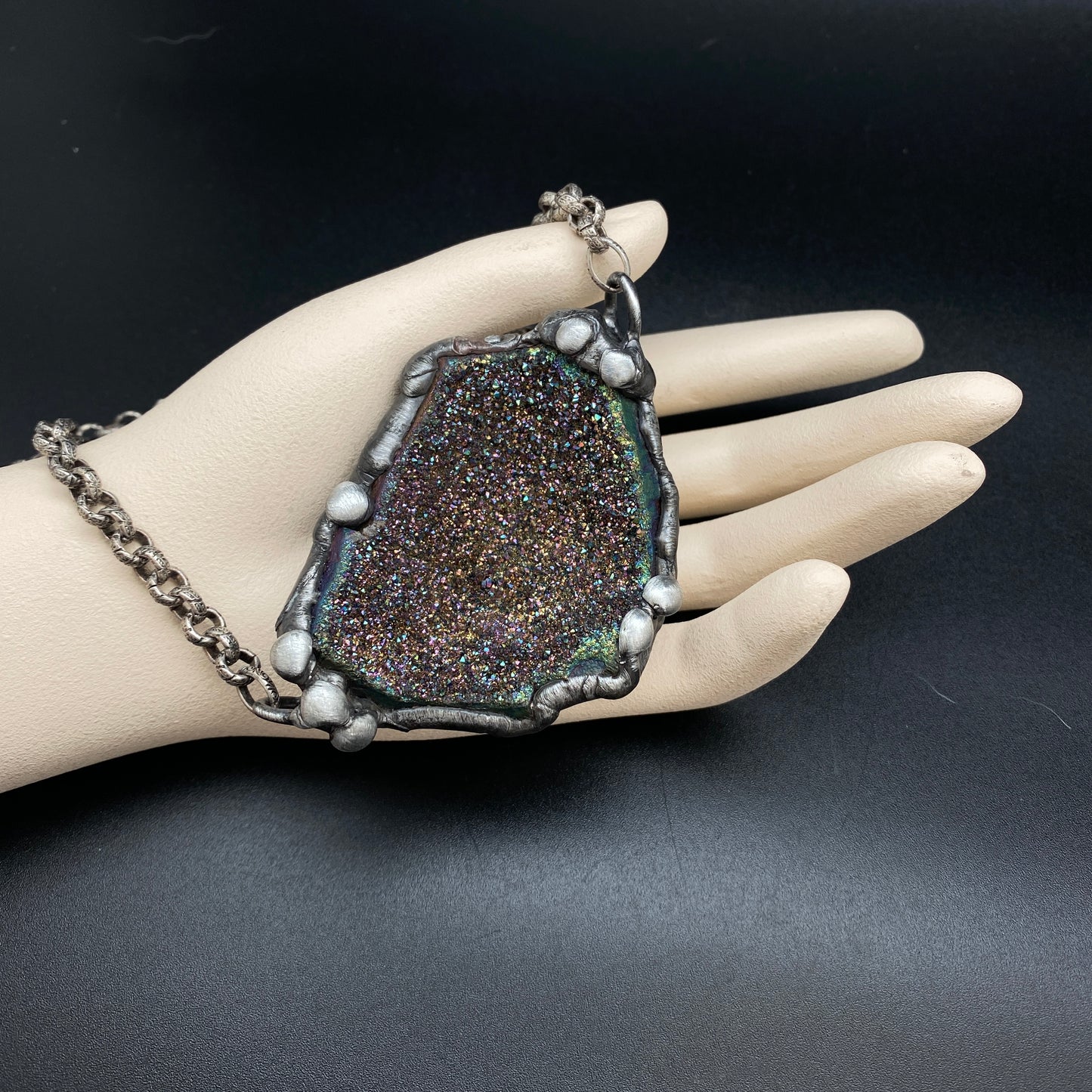 Gilded ~ Unicorn Quartz, Titanium Quartz Geode Necklace
