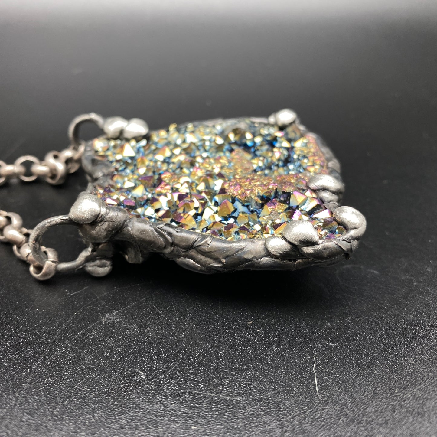 Orbits ~ Unicorn Quartz, Titanium Quartz Geode Necklace