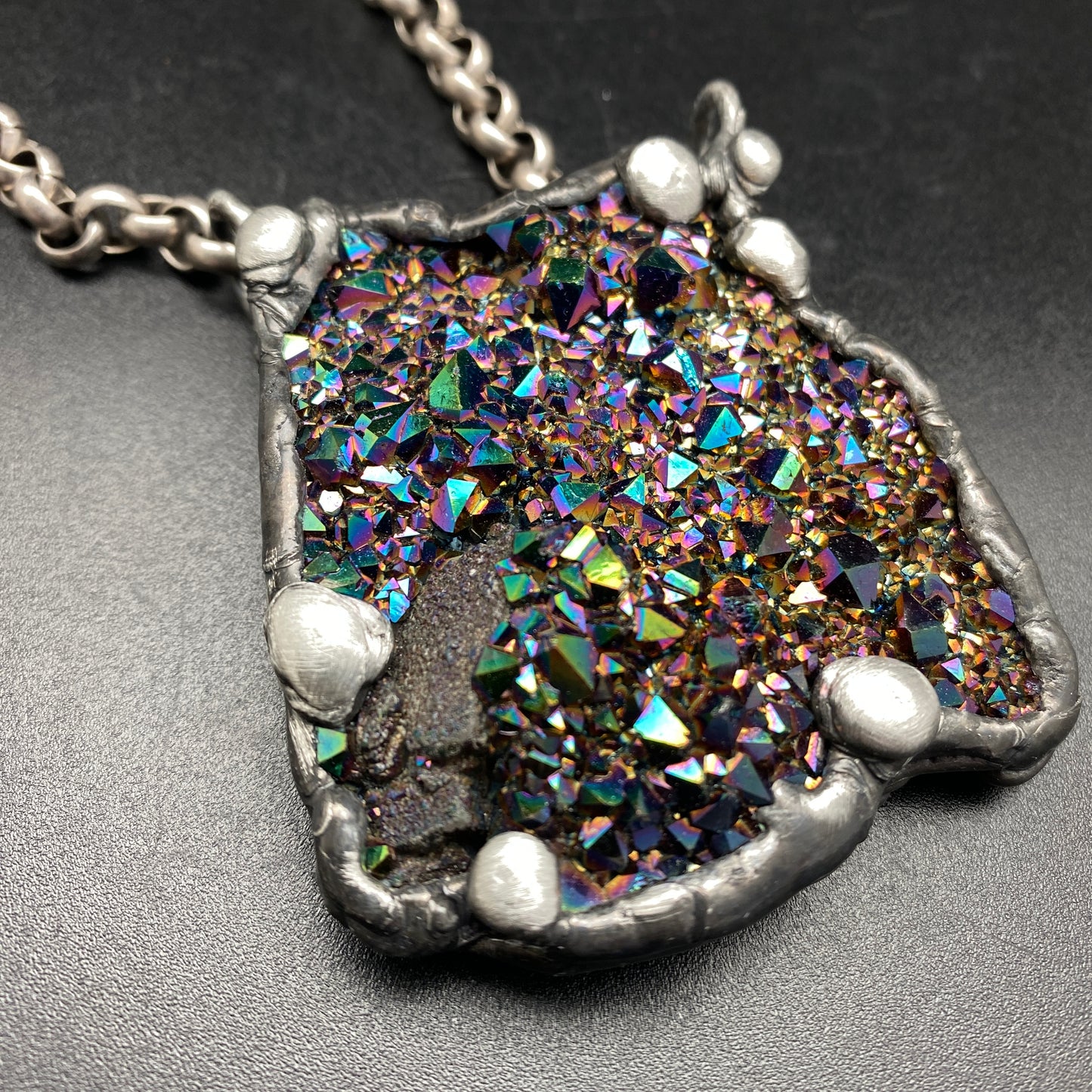 Orbits ~ Unicorn Quartz, Titanium Quartz Geode Necklace