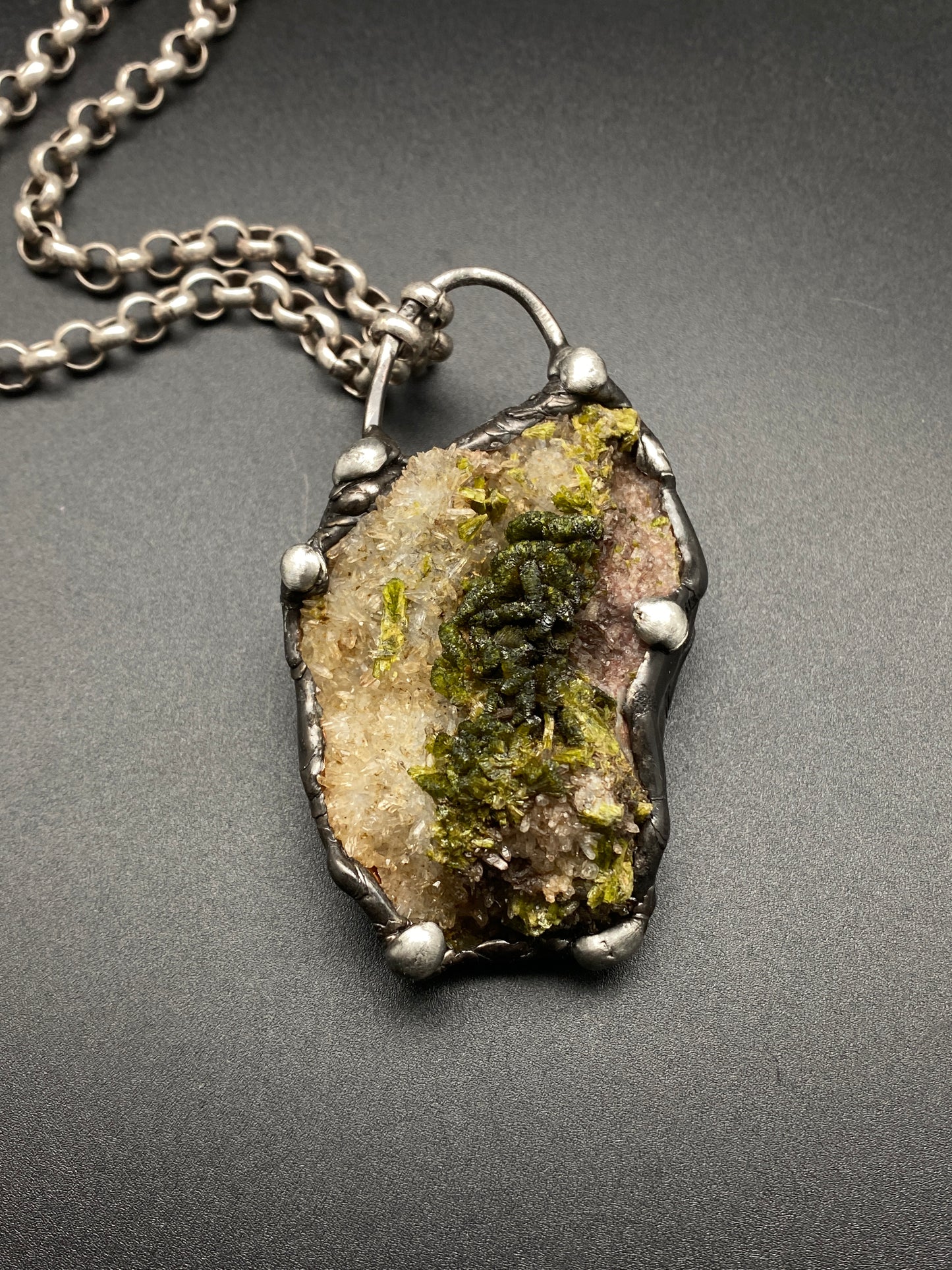 Gaia ~ Epidote Quartz Tourmaline ~ Statement Necklace