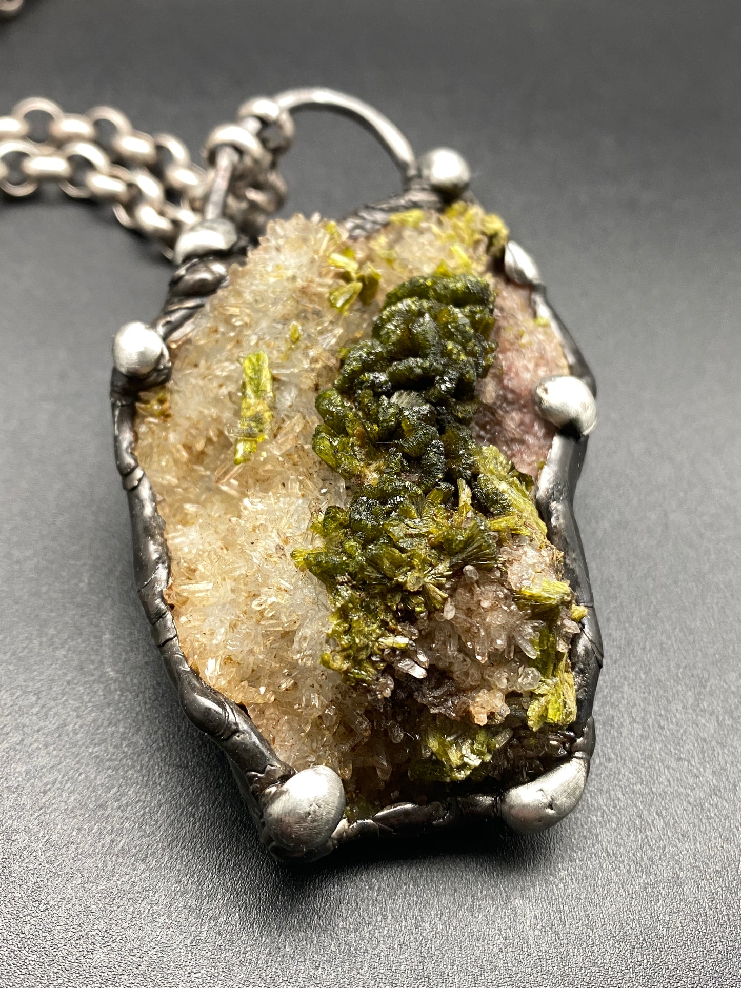 Gaia ~ Epidote Quartz Tourmaline ~ Statement Necklace