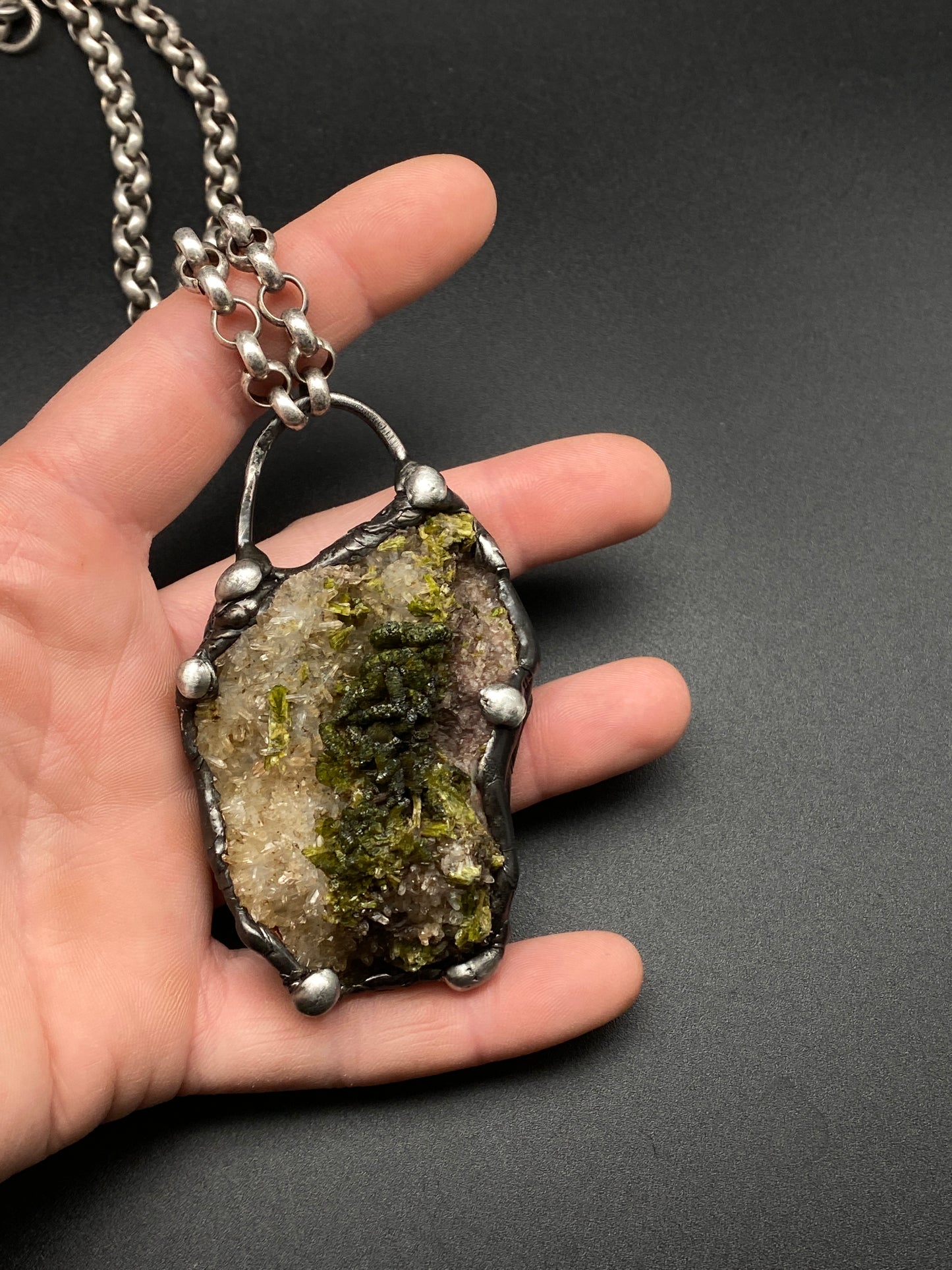 Gaia ~ Epidote Quartz Tourmaline ~ Statement Necklace