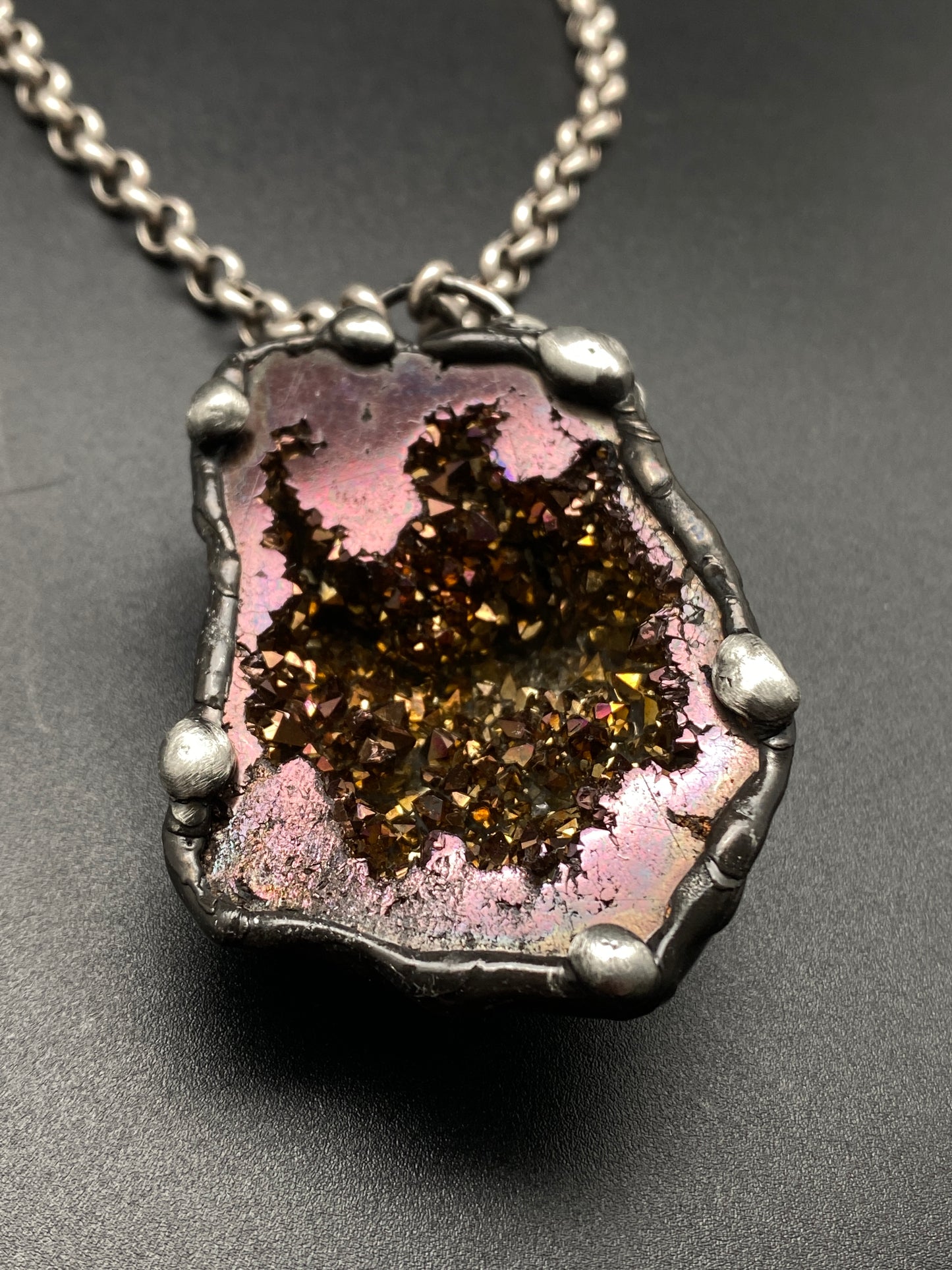 Orbits ~ Purple Titanium Quartz Geode Necklace