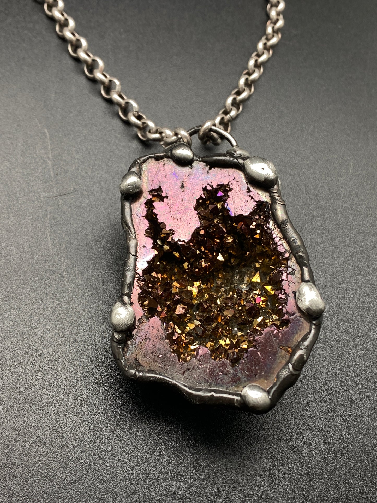 Orbits ~ Purple Titanium Quartz Geode Necklace