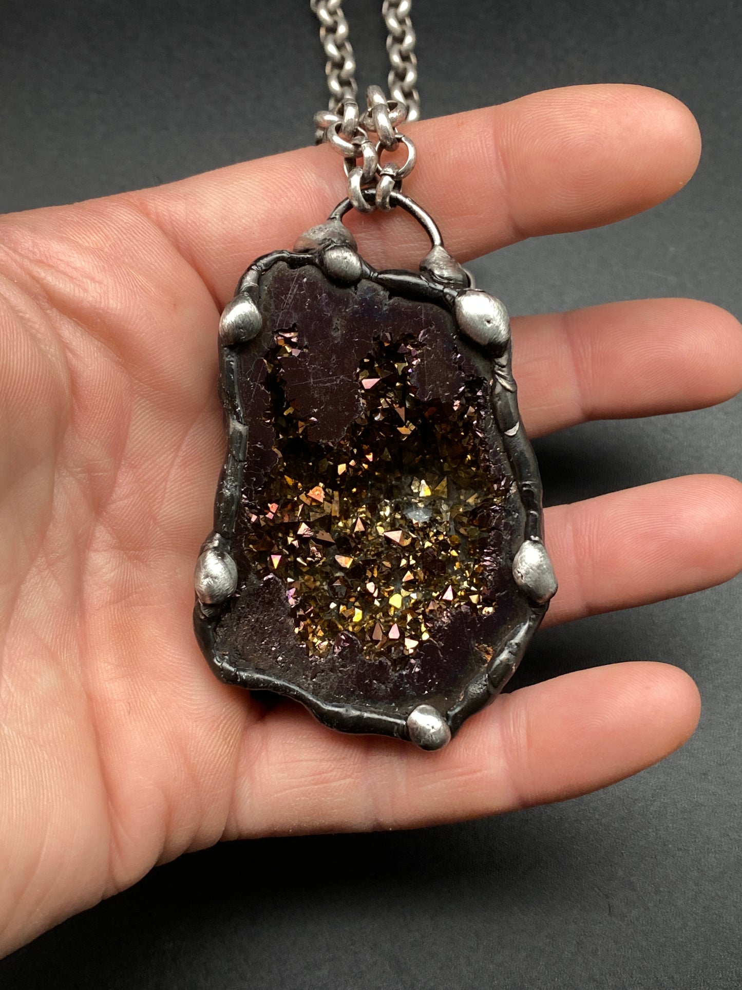 Orbits ~ Purple Titanium Quartz Geode Necklace