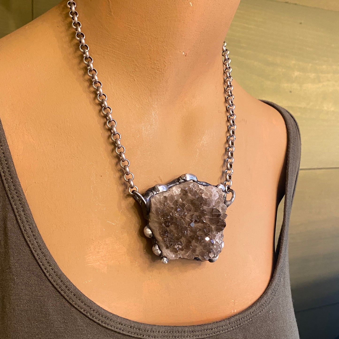 Mirrors ~ Smoky Quartz Cluster Crystal Necklace