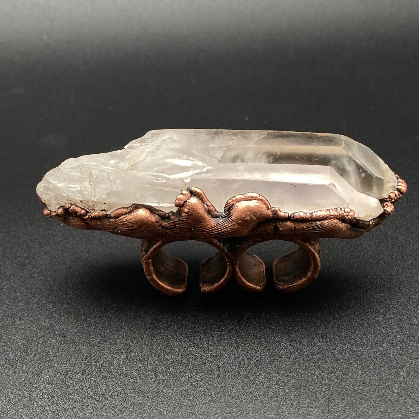 Axis ~ Double Finger Ring ~ Clear Quartz