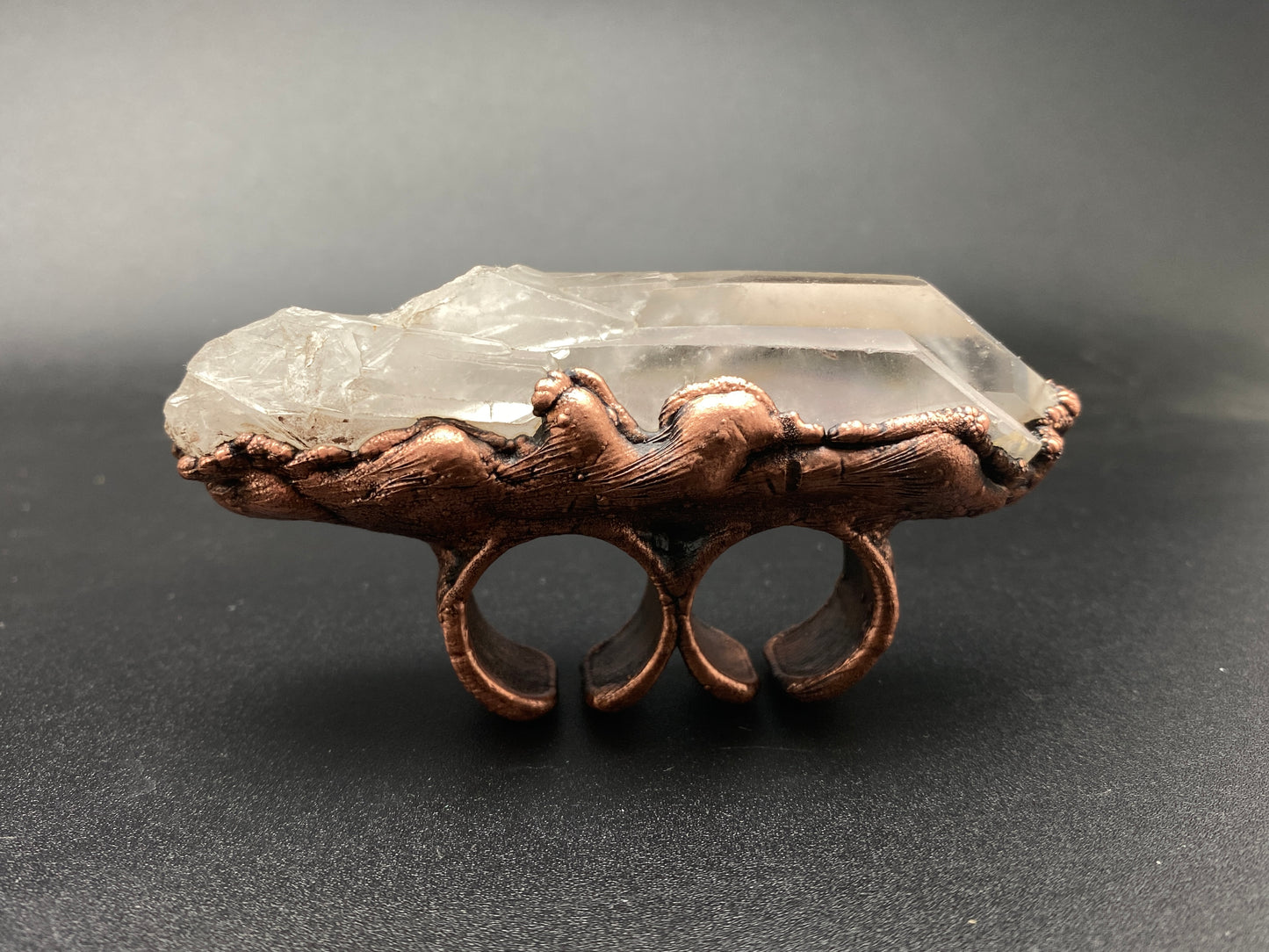 Axis ~ Double Finger Ring ~ Clear Quartz
