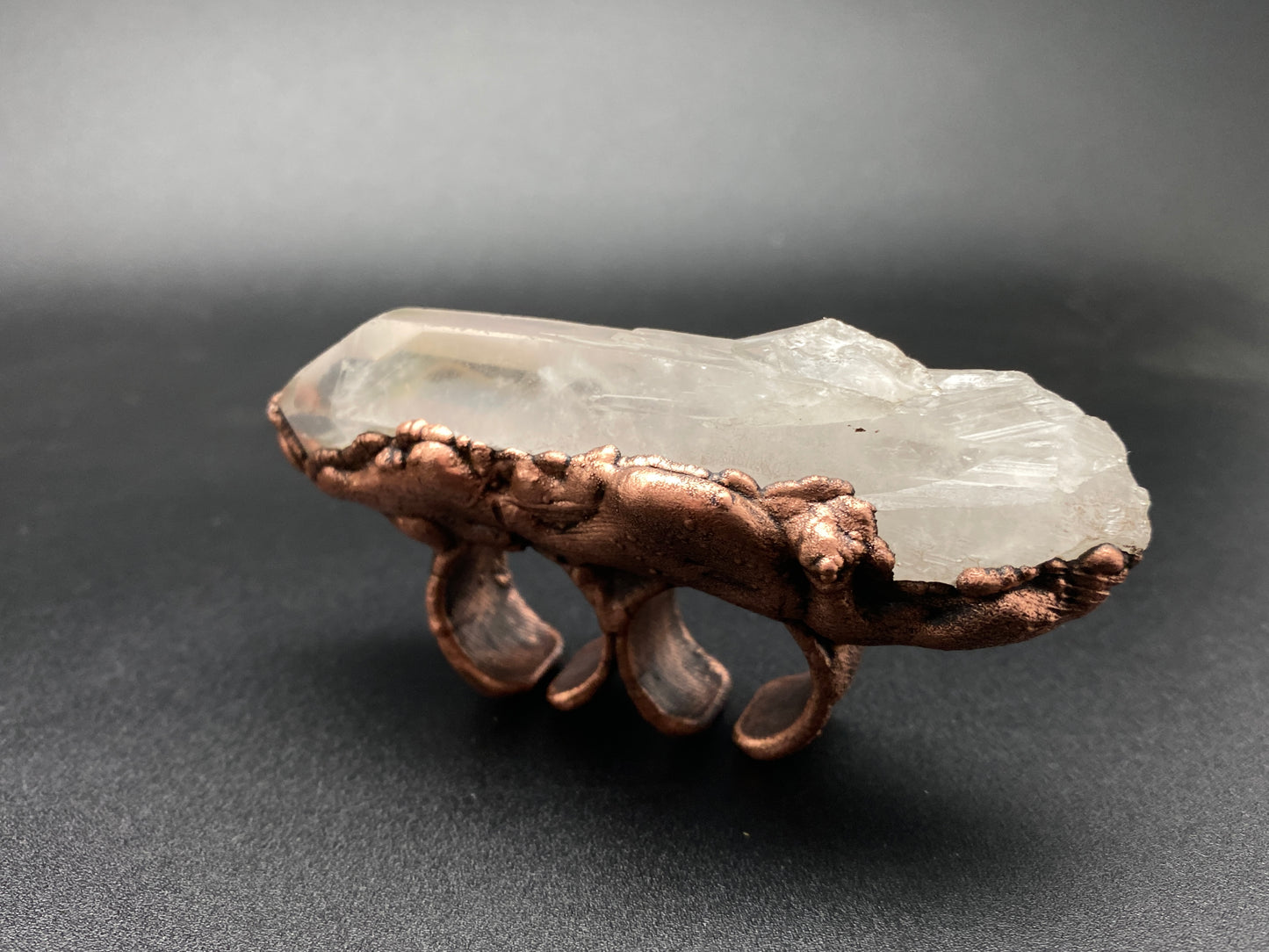 Axis ~ Double Finger Ring ~ Clear Quartz