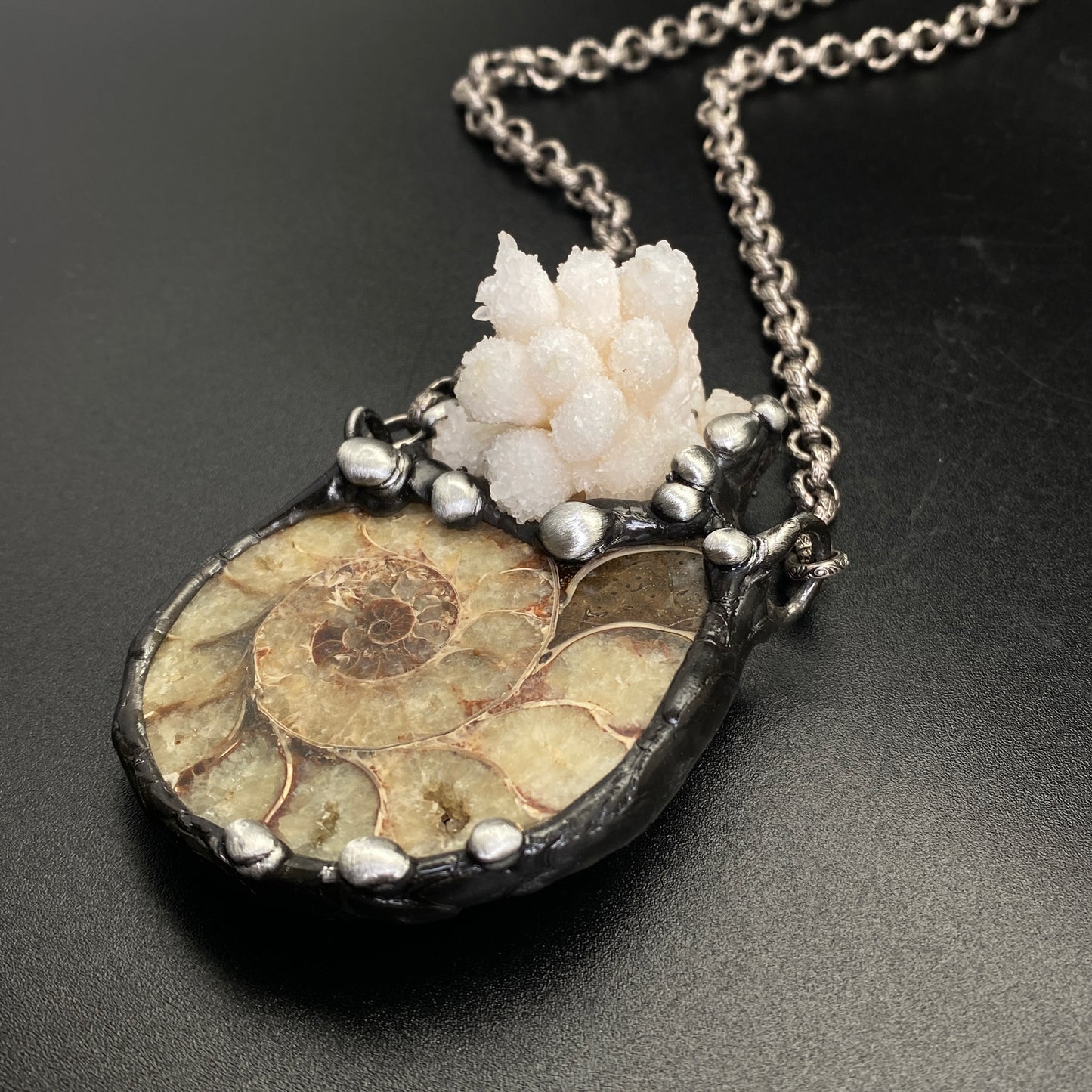 Oceanic ~ Fossil Ammonite & Calcium Stalactite Necklace